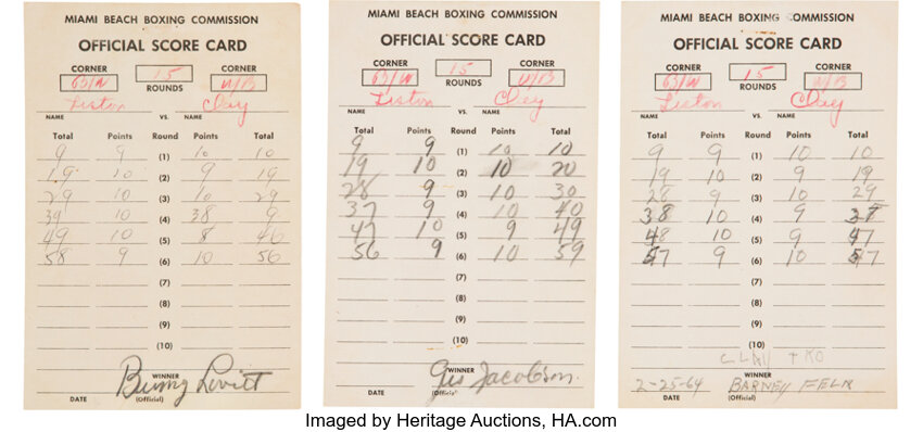 1964 Clay Vs Liston Judges Scorecards From Miami Beach Bout Lot 80073 Heritage Auctions