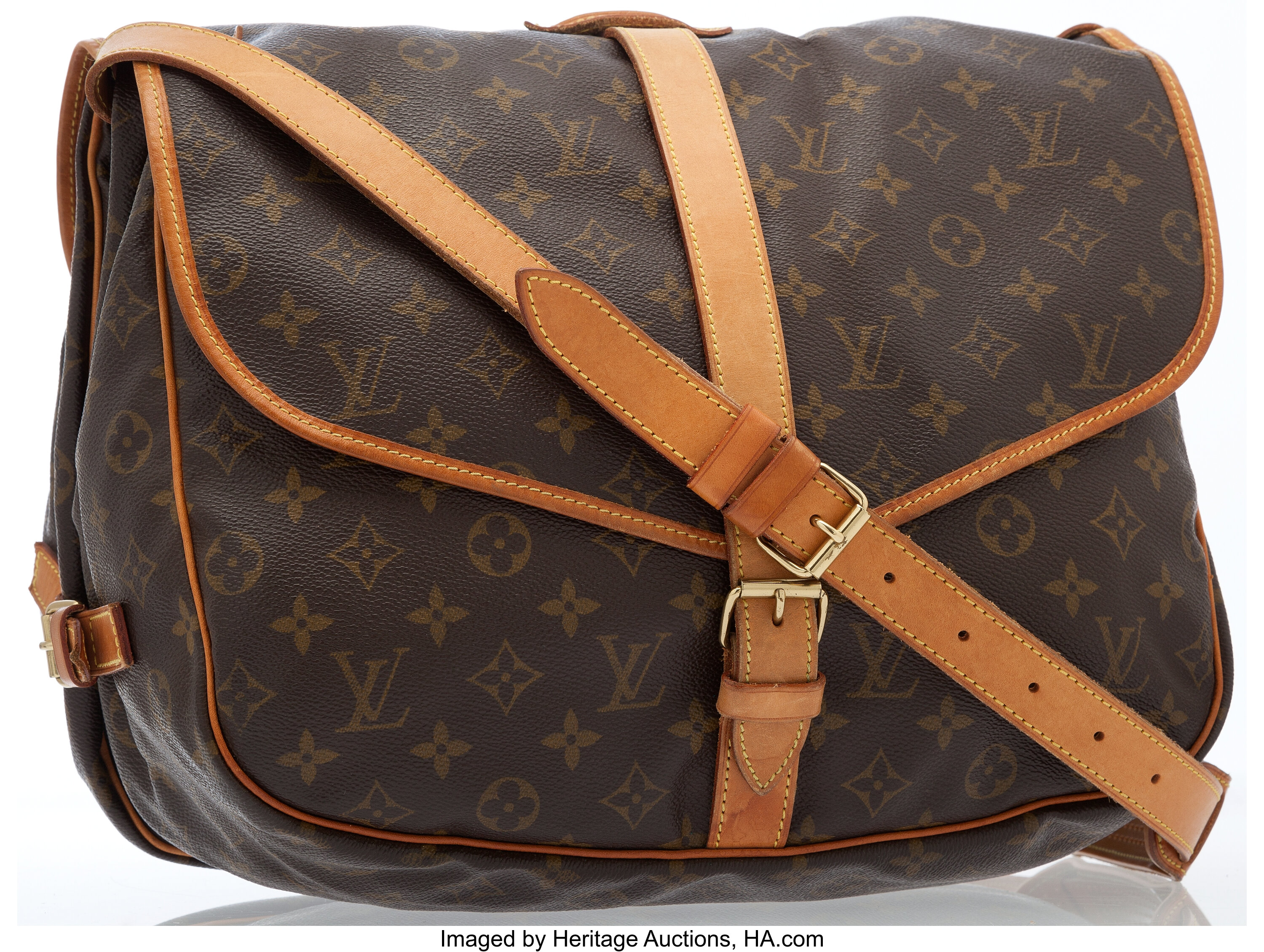 Sold at Auction: Louis Vuitton, Louis Vuitton Brown Saumur Double Strap Bag