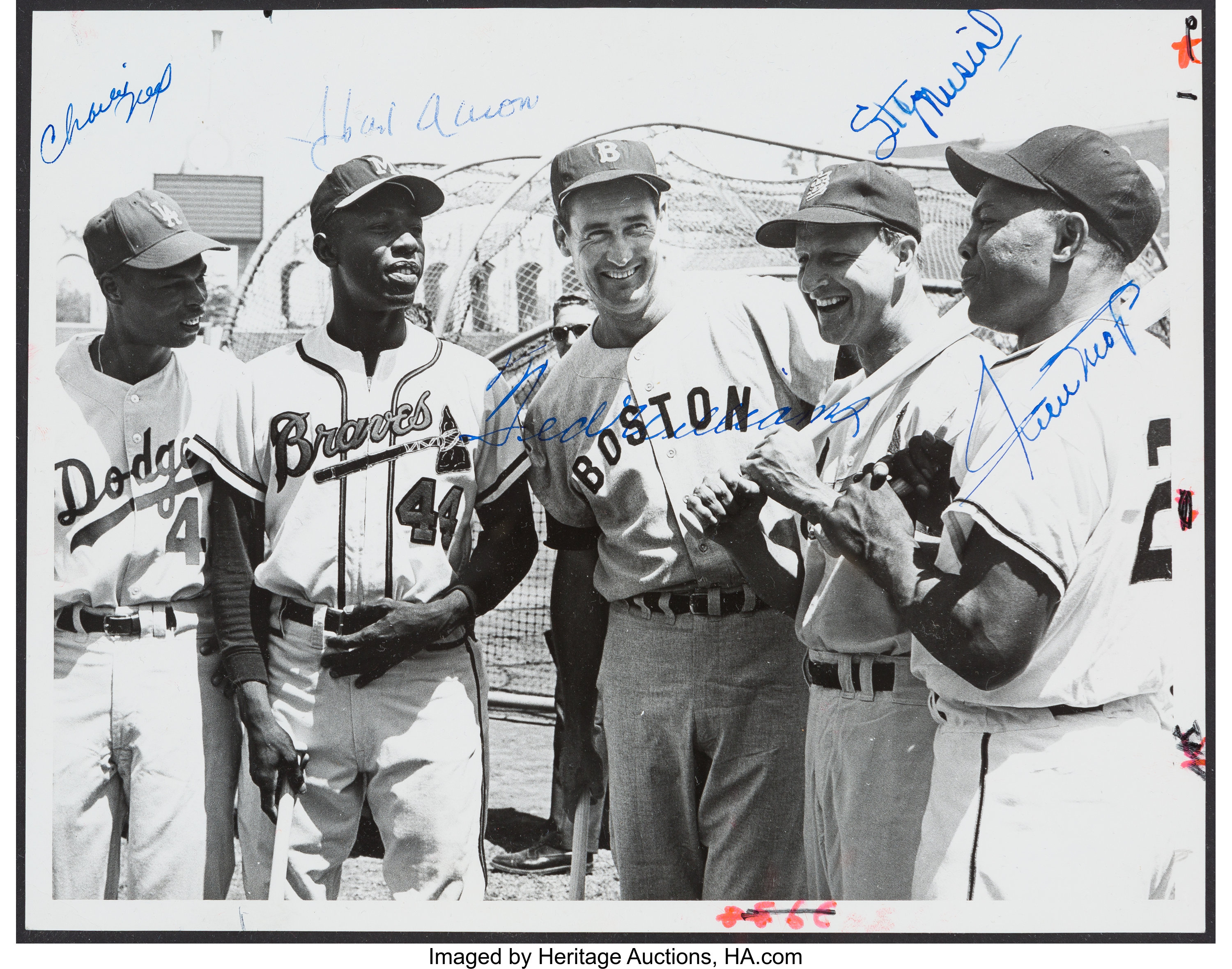 Lot Detail - Ted Williams, Willie Mays, & Stan Musial Signed B&W