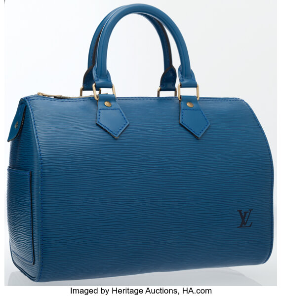 Louis Vuitton Blue Epi Leather Speedy 25 Bag .  Luxury, Lot #75020