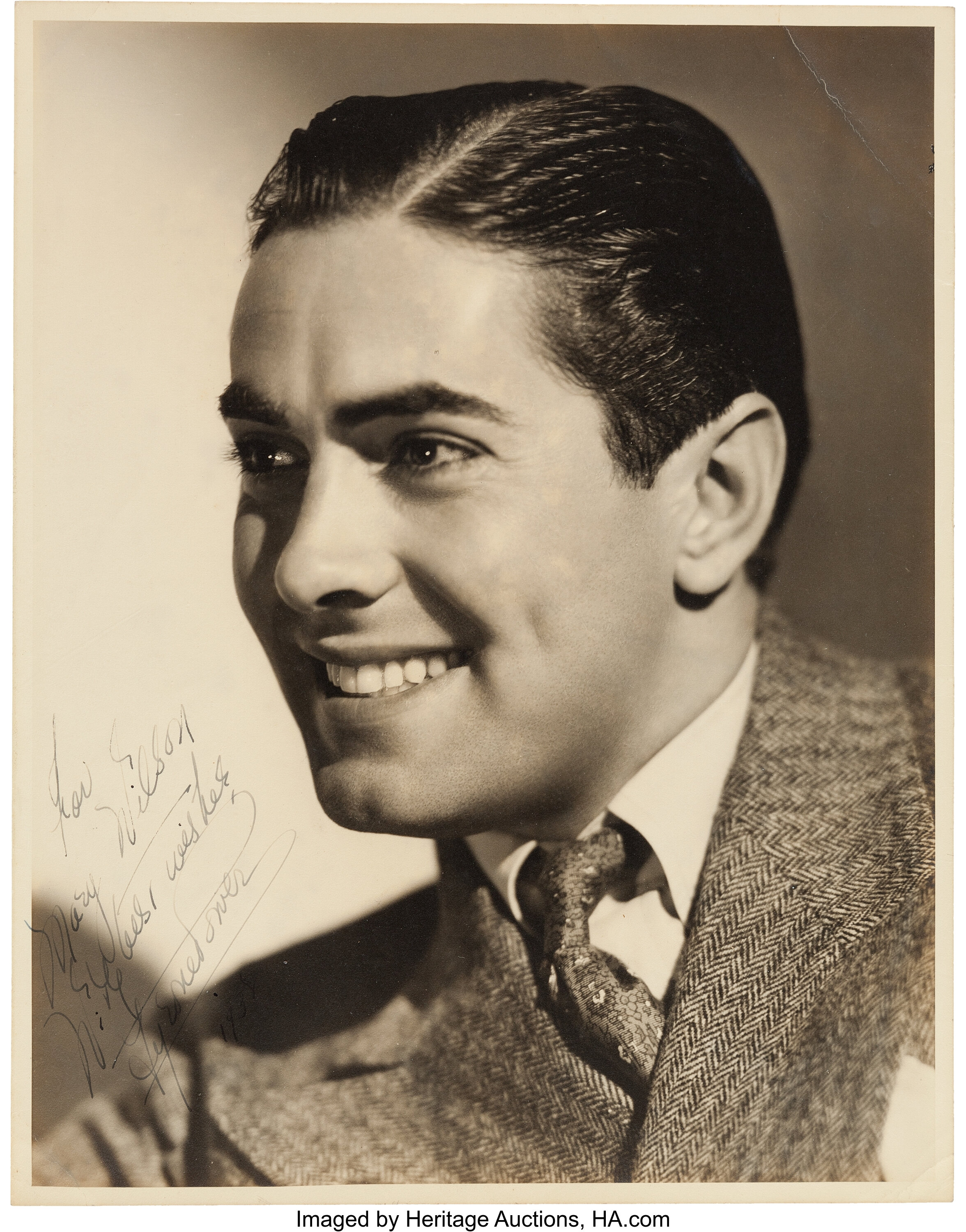 A Tyrone Power Black and White Signed Photograph, 1938.... Movie/TV ...