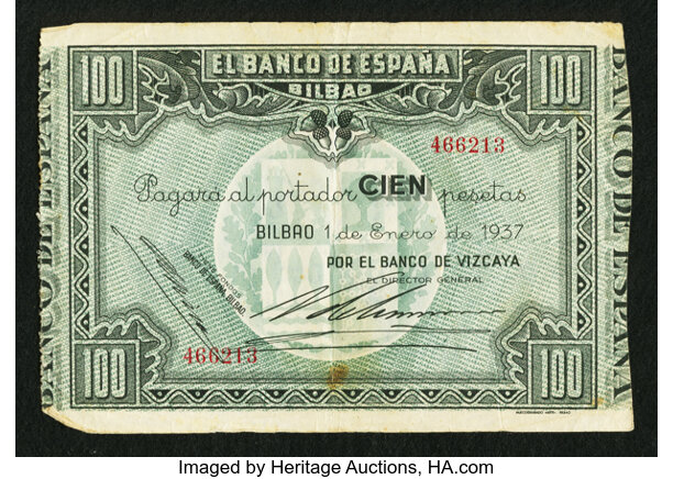 Spain El Banco De Espana Bilbao 100 Pesetas 1 1 1937 Pick S565 Lot 844 Heritage Auctions