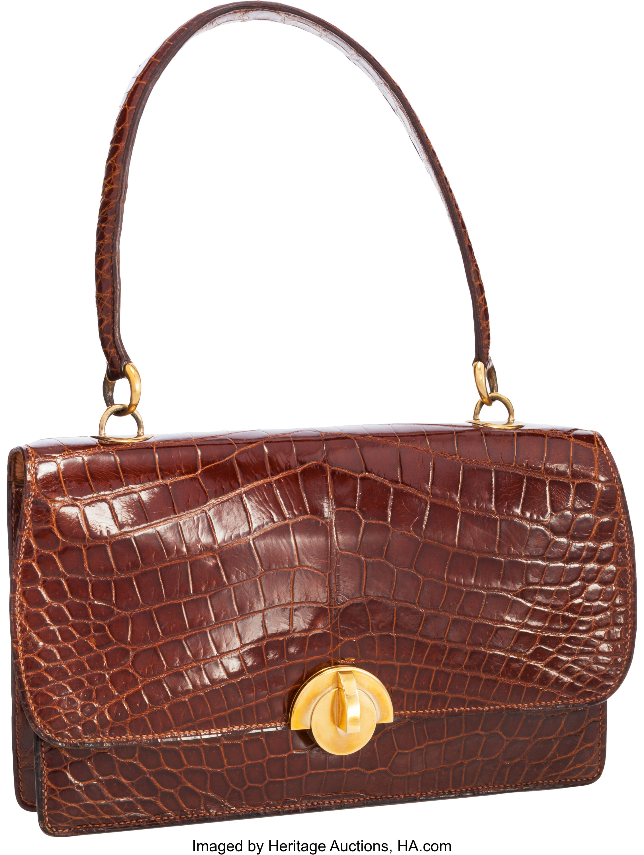 Hermes Shiny Miel Crocodile Sac Demi Lune Bag with Gold Hardware