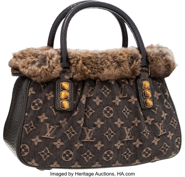 Louis Vuitton Chinchilla Fur & Denim Trapeze Bag. Excellent, Lot #58311