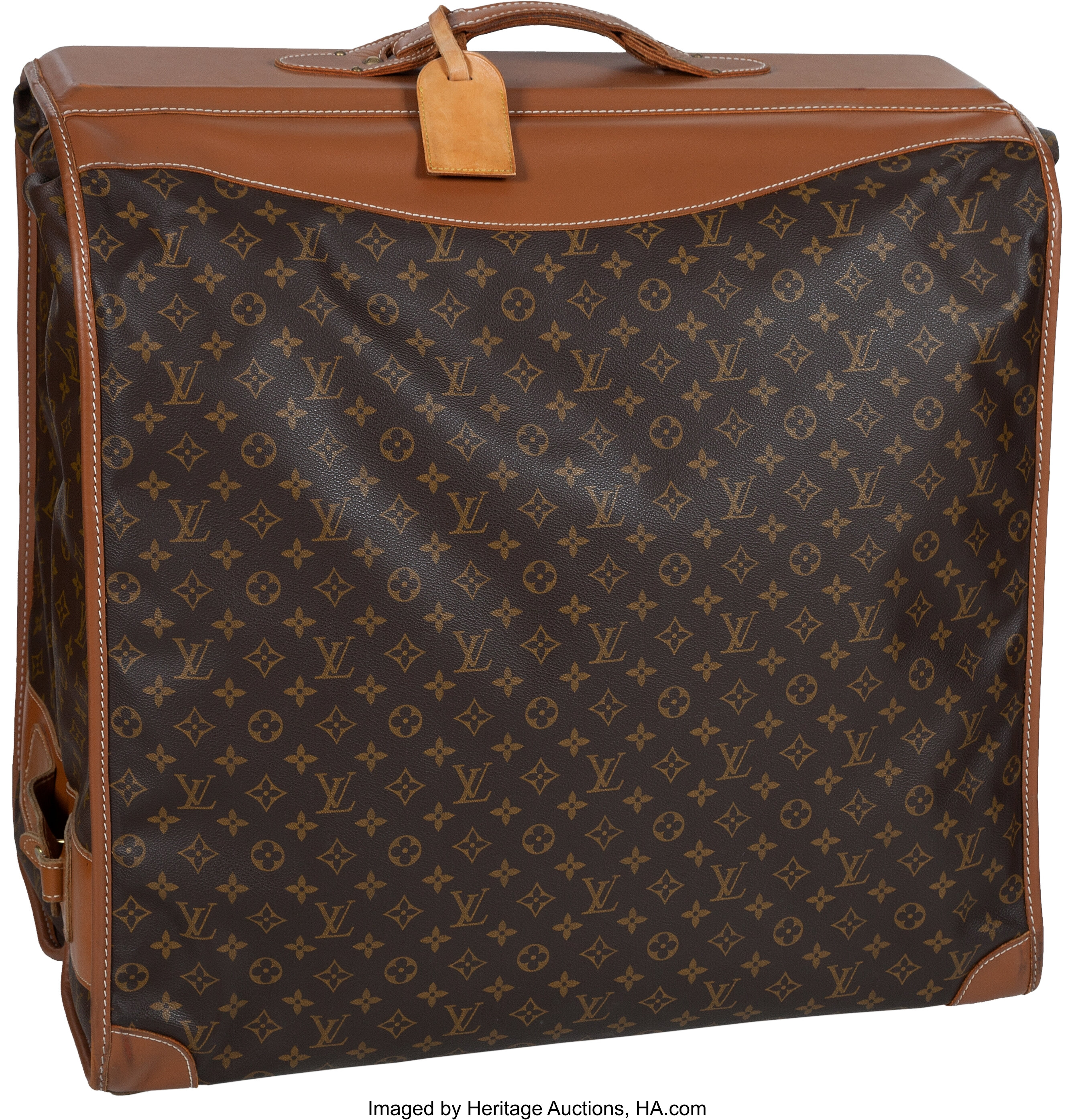 Sold at Auction: Louis Vuitton Leather Strap Soft Side Suitcase