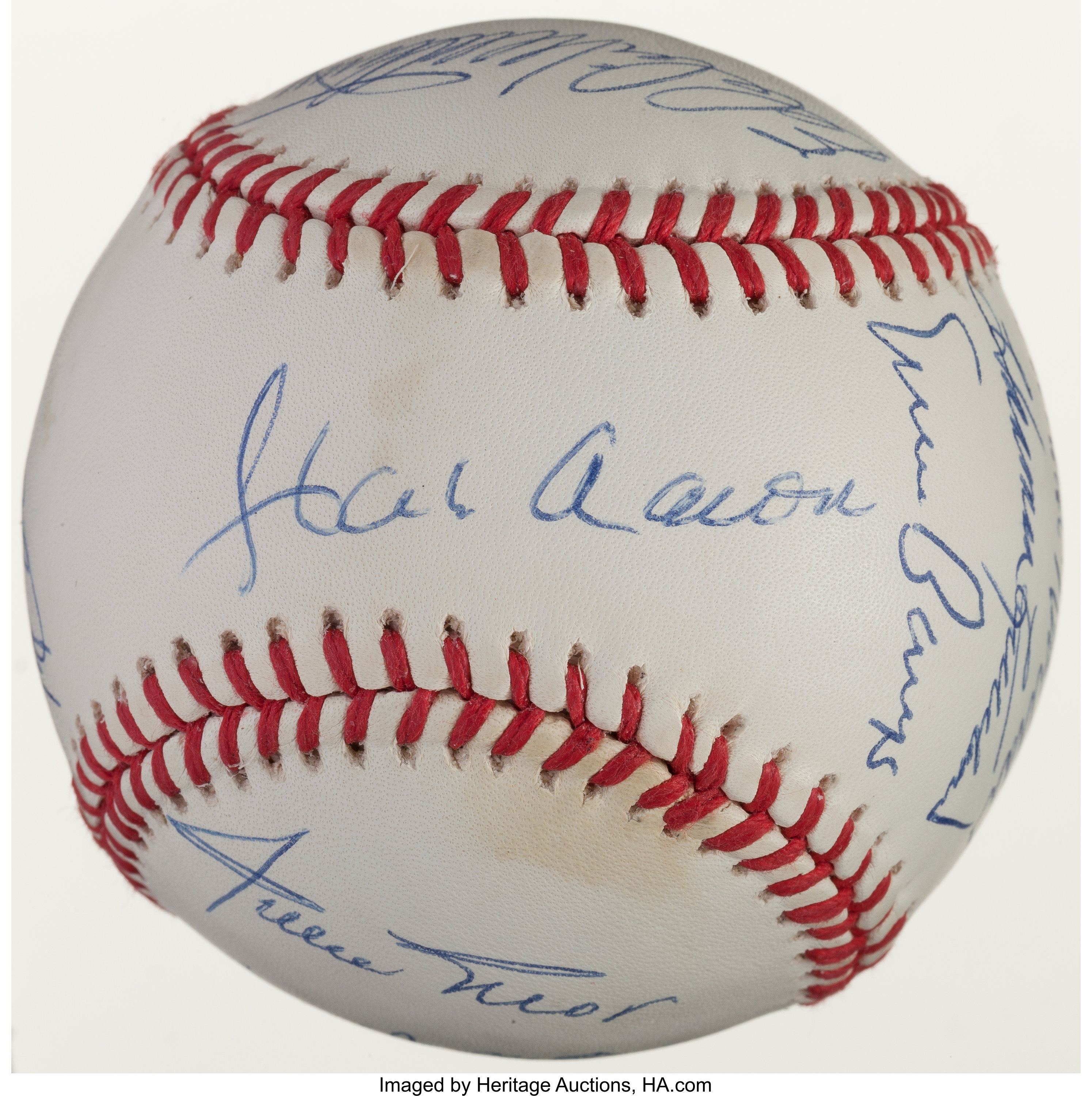 Hank Aaron Willie Mays 3 000 Hit 500 Home Run Signed Baseball