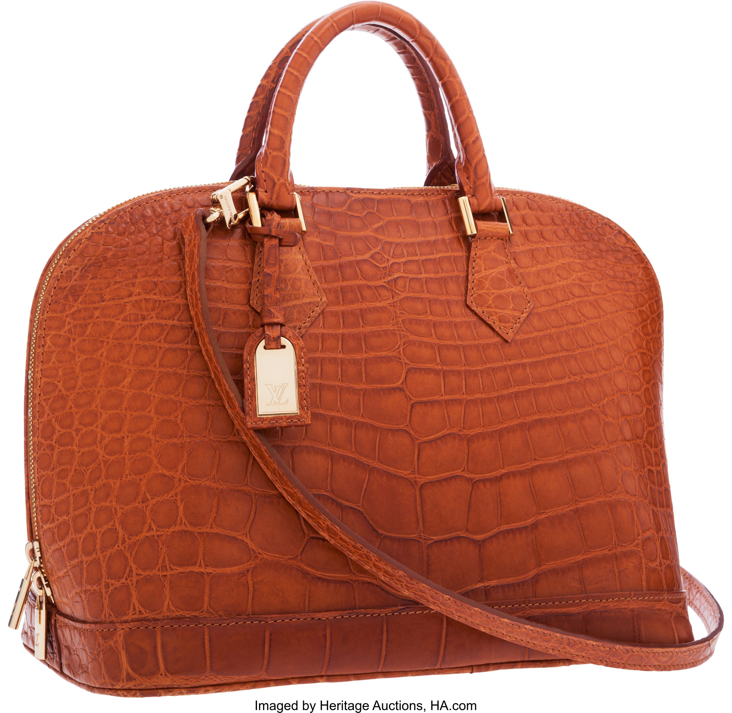 Louis Vuitton Red Alligator & Blue Monogram Denim Fermoir GM Bag., Lot  #58416