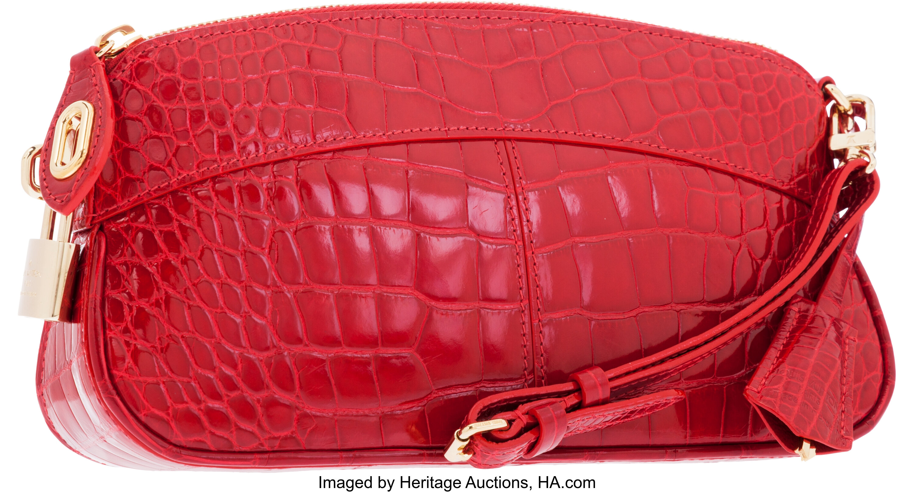 Louis Vuitton Red Alligator Lockit Clutch Bag. Pristine Condition., Lot  #58295
