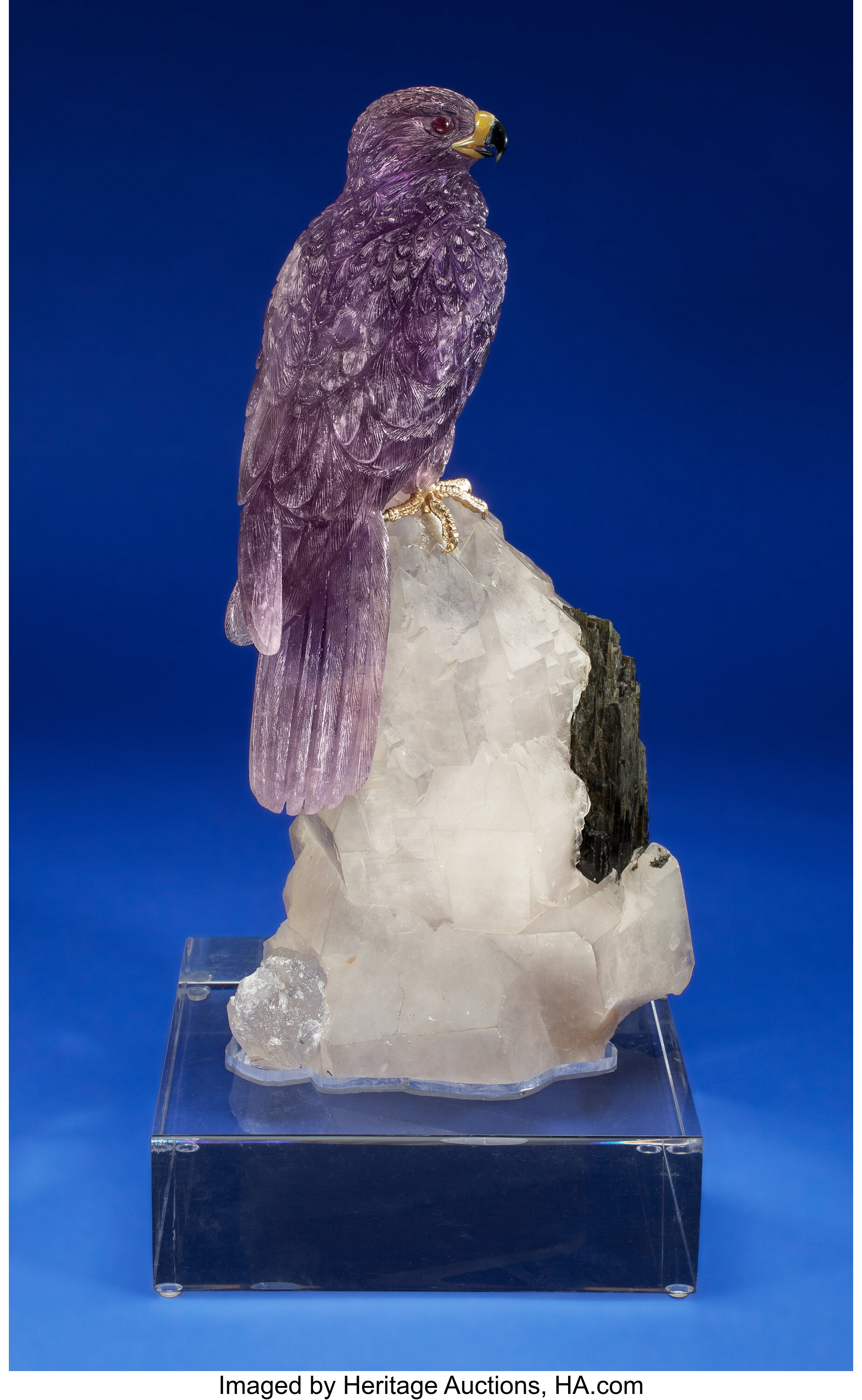 AMETHYST FALCON on QUARTZ CRYSTAL and TOURMALINE BASE. Artist: | Lot ...