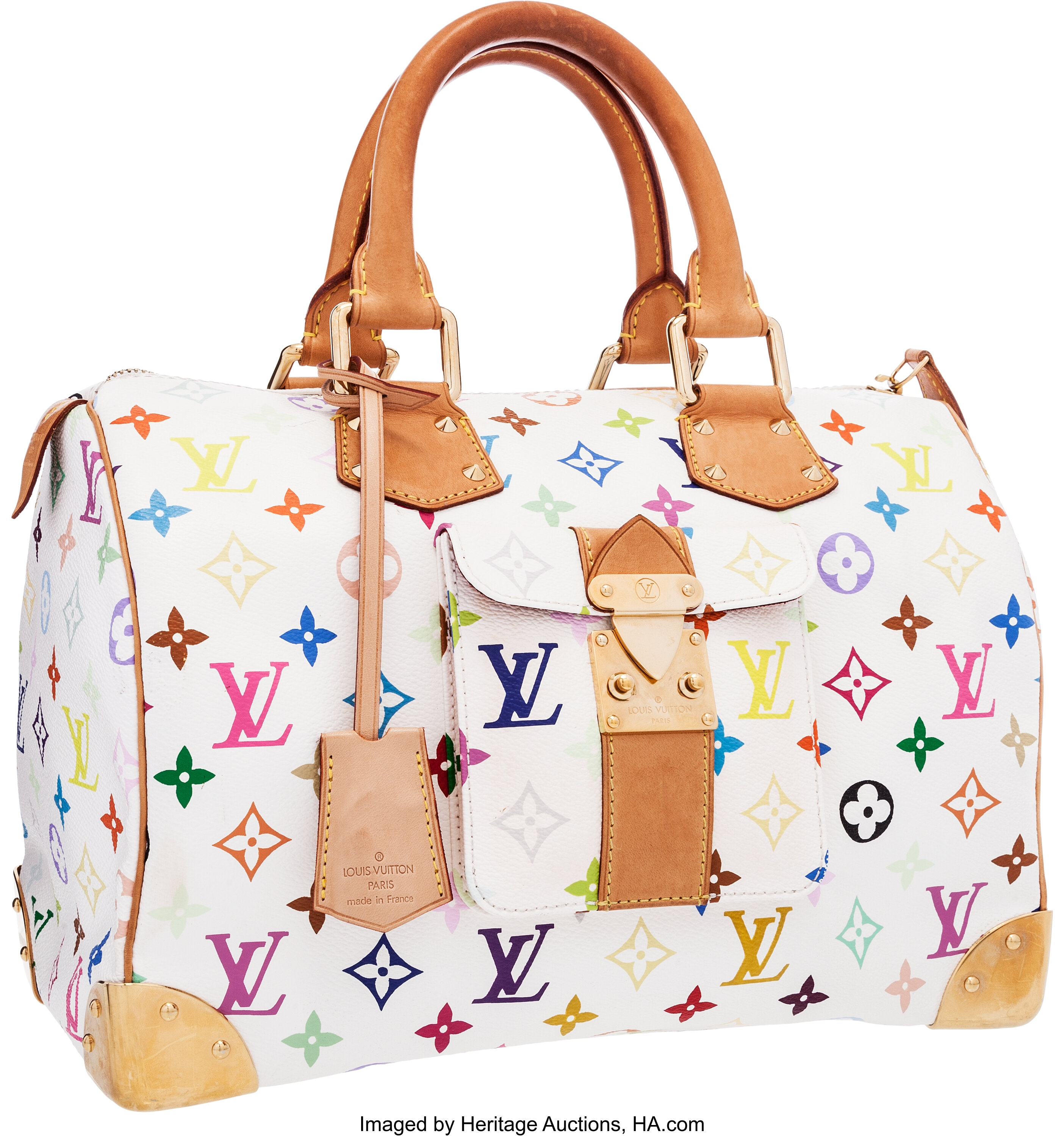 LOUIS VUITTON Speedy 30 Monogram Multicolor Satchel Bag White