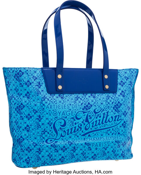 Louis Vuitton Limited Edition Blue Vinyl Cosmic Bloom Tote Bag by