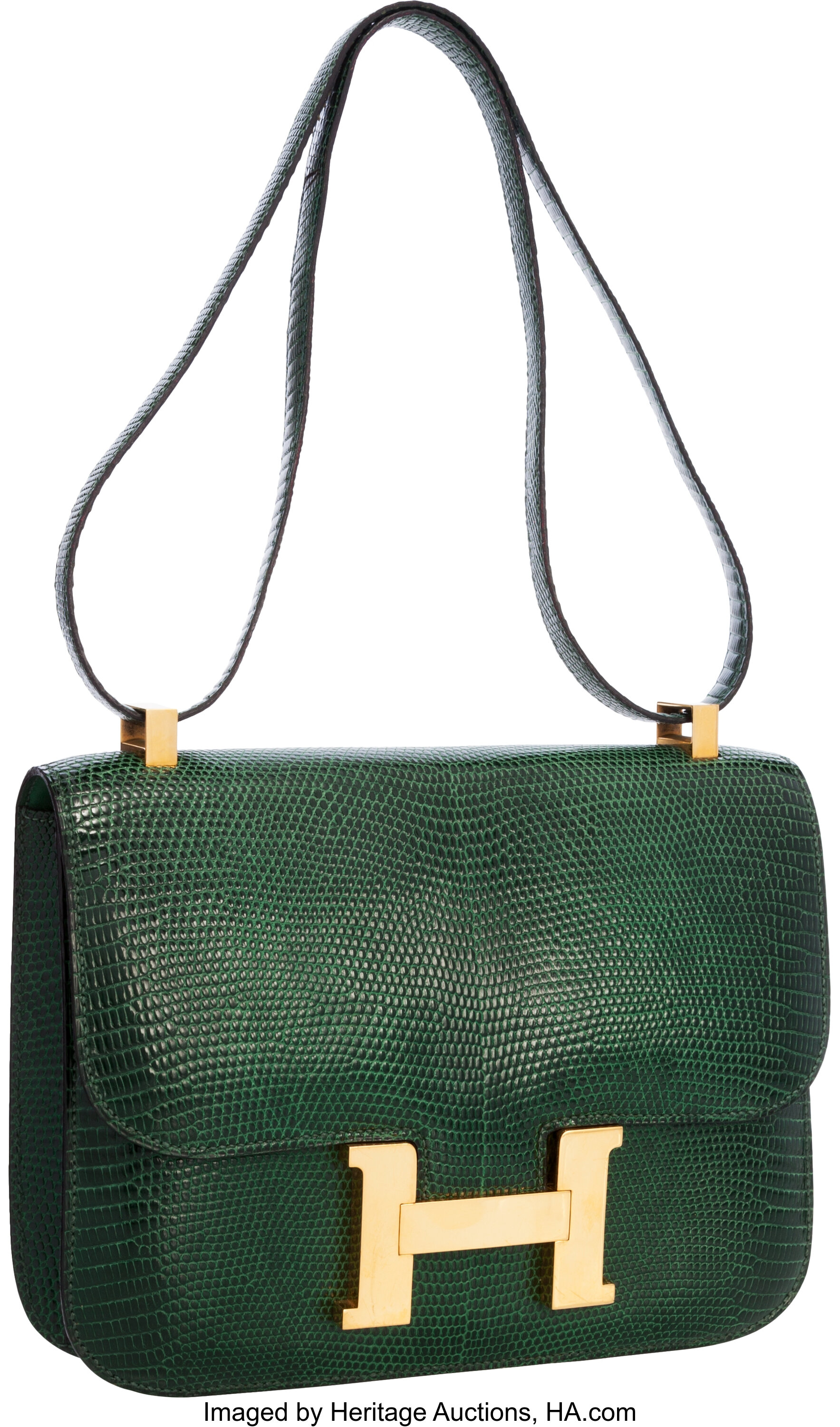 Hermès micro Constance handbag in green lizard and gold jewelry 13.5 cm  Dark green Exotic leather ref.202385 - Joli Closet