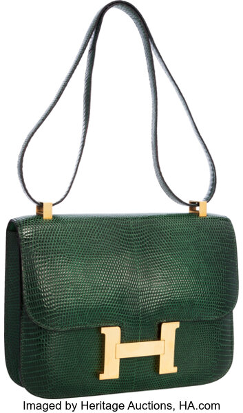 Hermes 23cm Vert Olive Ostrich Leather Gold Plated Constance Bag