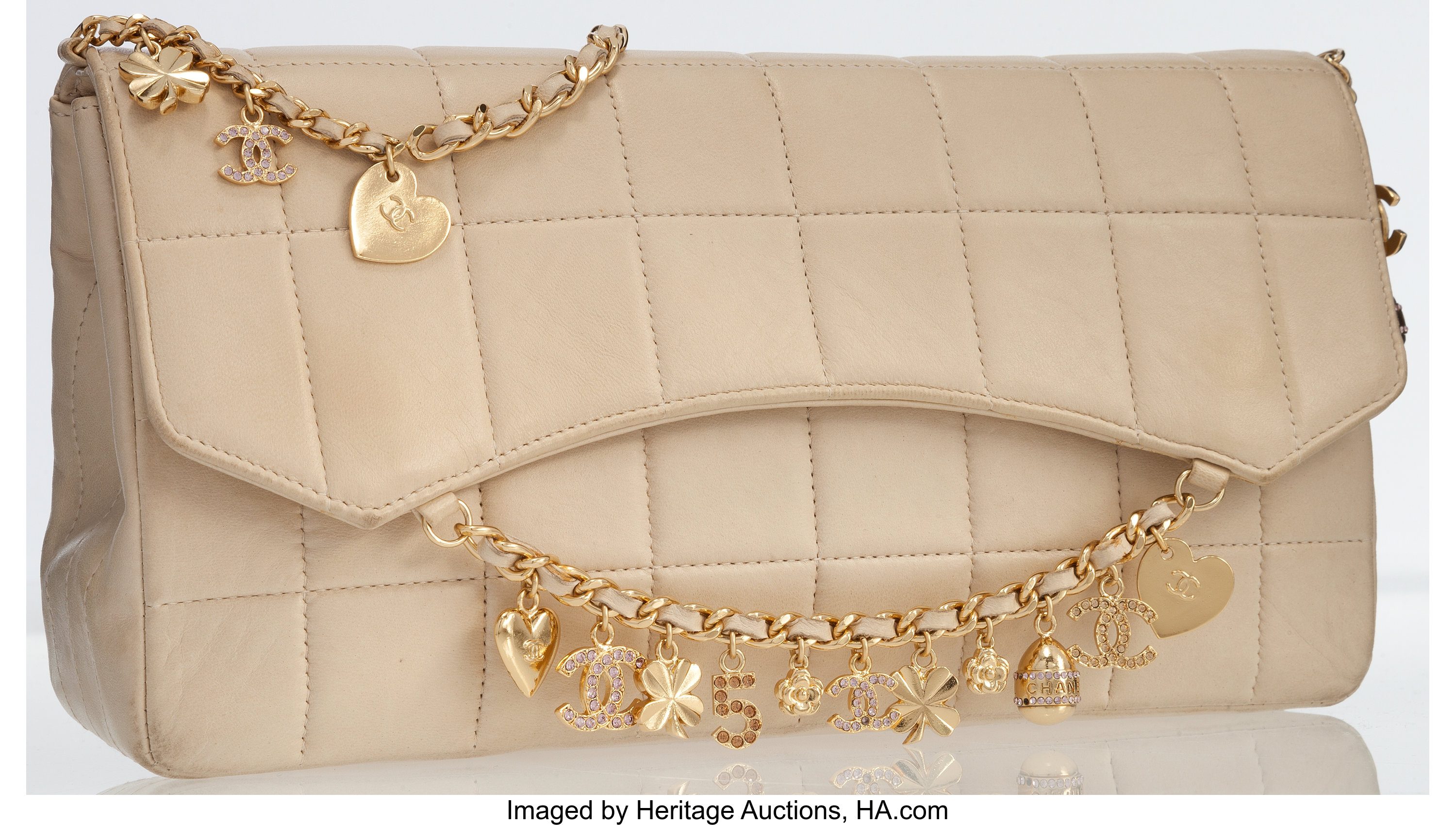 Chanel Beige Lambskin Leather Medium Flap Bag with Gold Charm