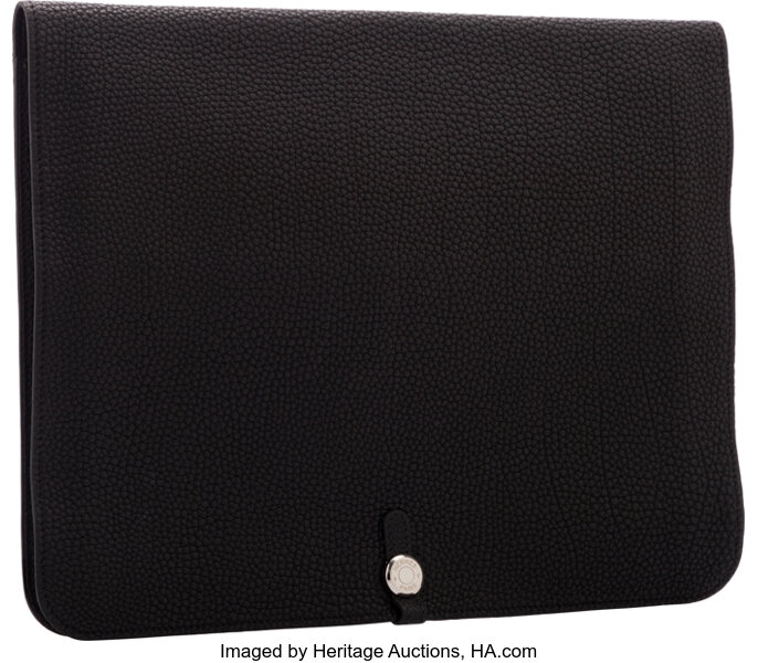 Hermès Black Veau Togo Leather Dogon Comapct Wallet Palladium Hardware K  Stamp