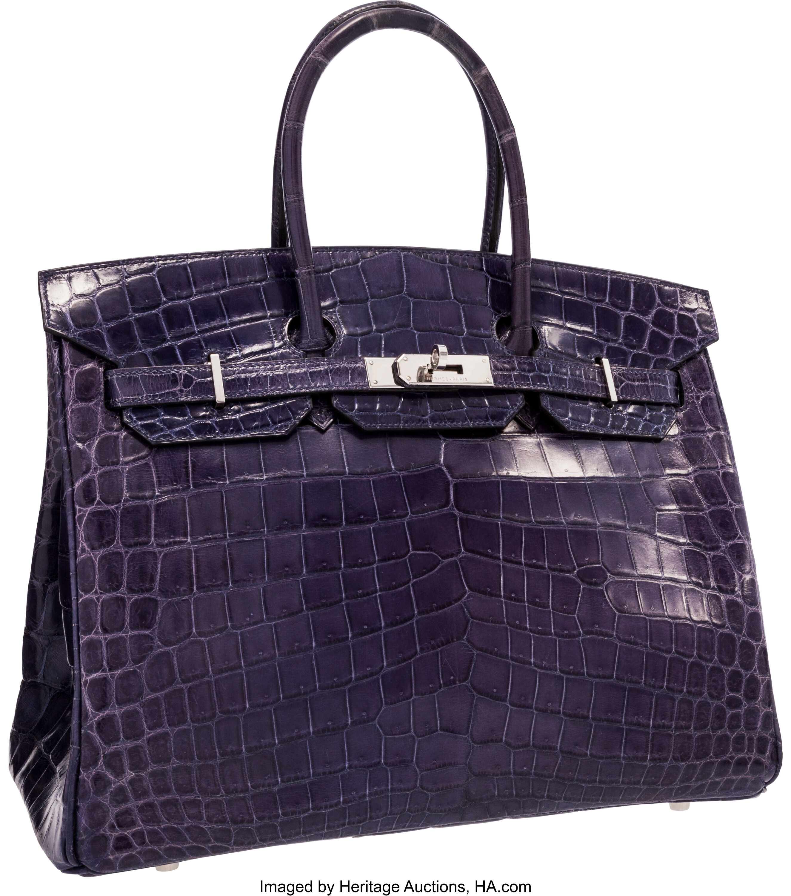 HERMES BIRKIN BAG AMETHYSTE Croc with silver 35cm