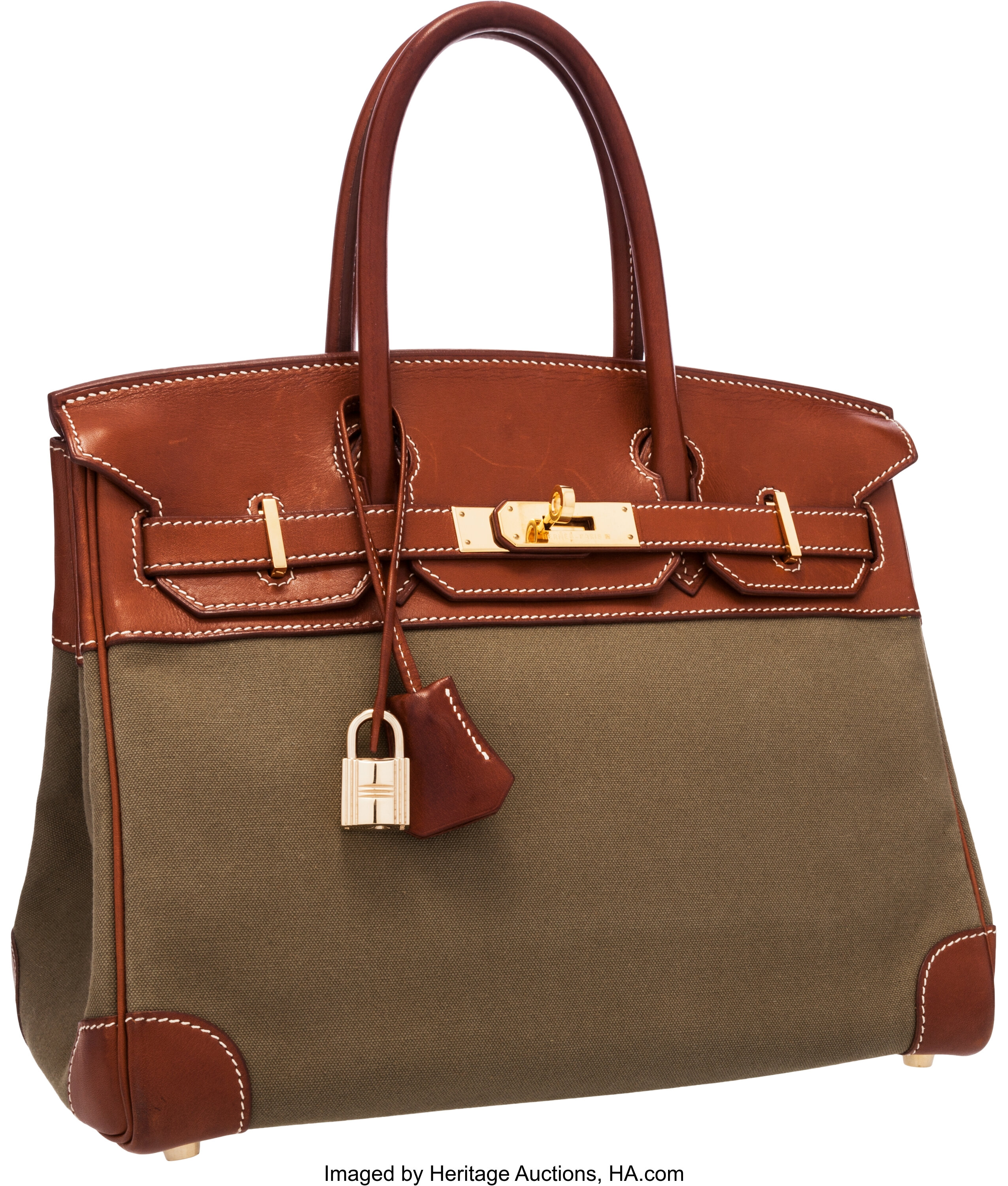 Sold at Auction: Hermes Leather And Canvas Tote Bag