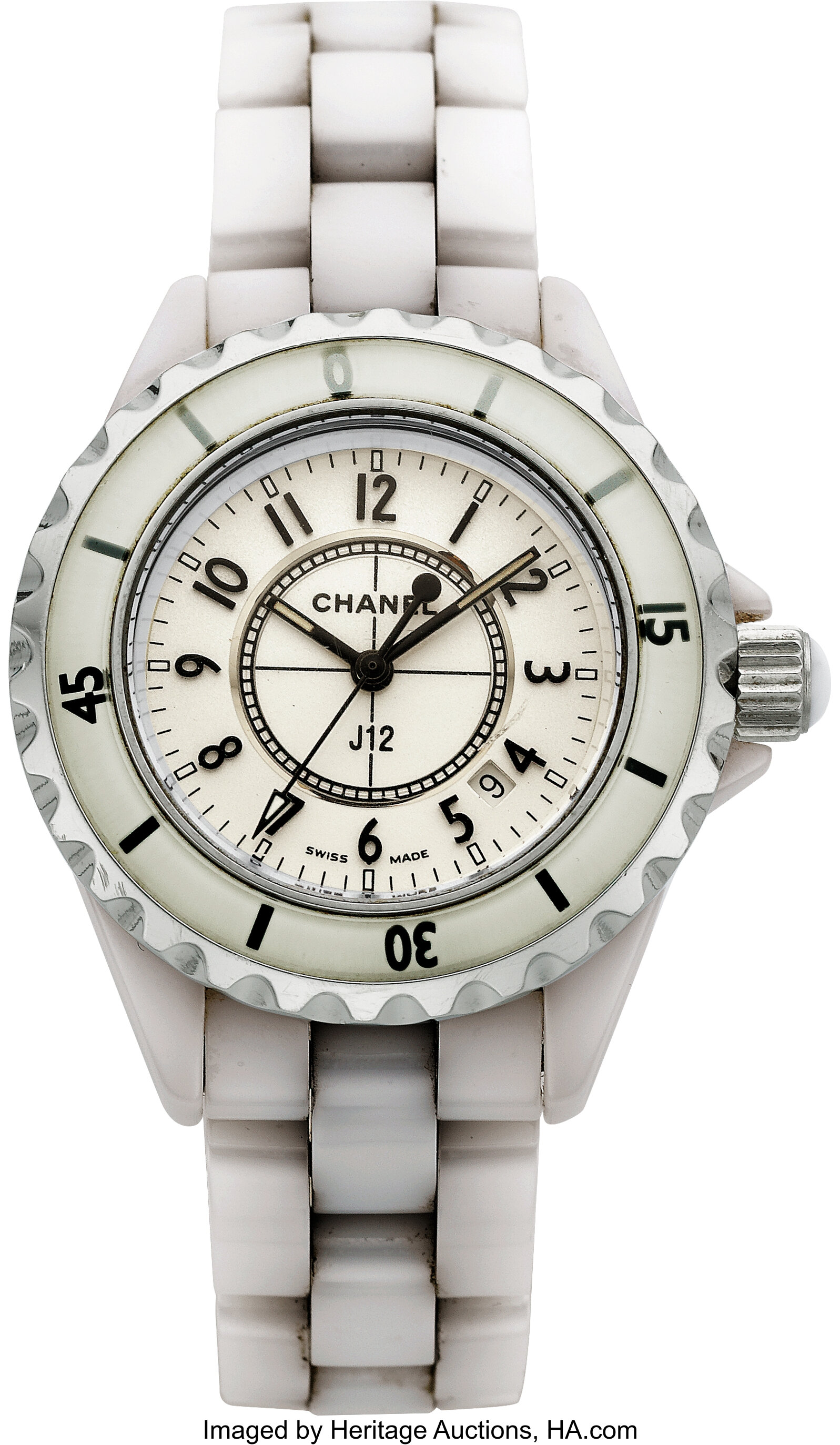 Chanel J12, Ref H0967, Ladies, White Ceramic, Quartz, Diamond Bezel, White  Roman Dial, 2012