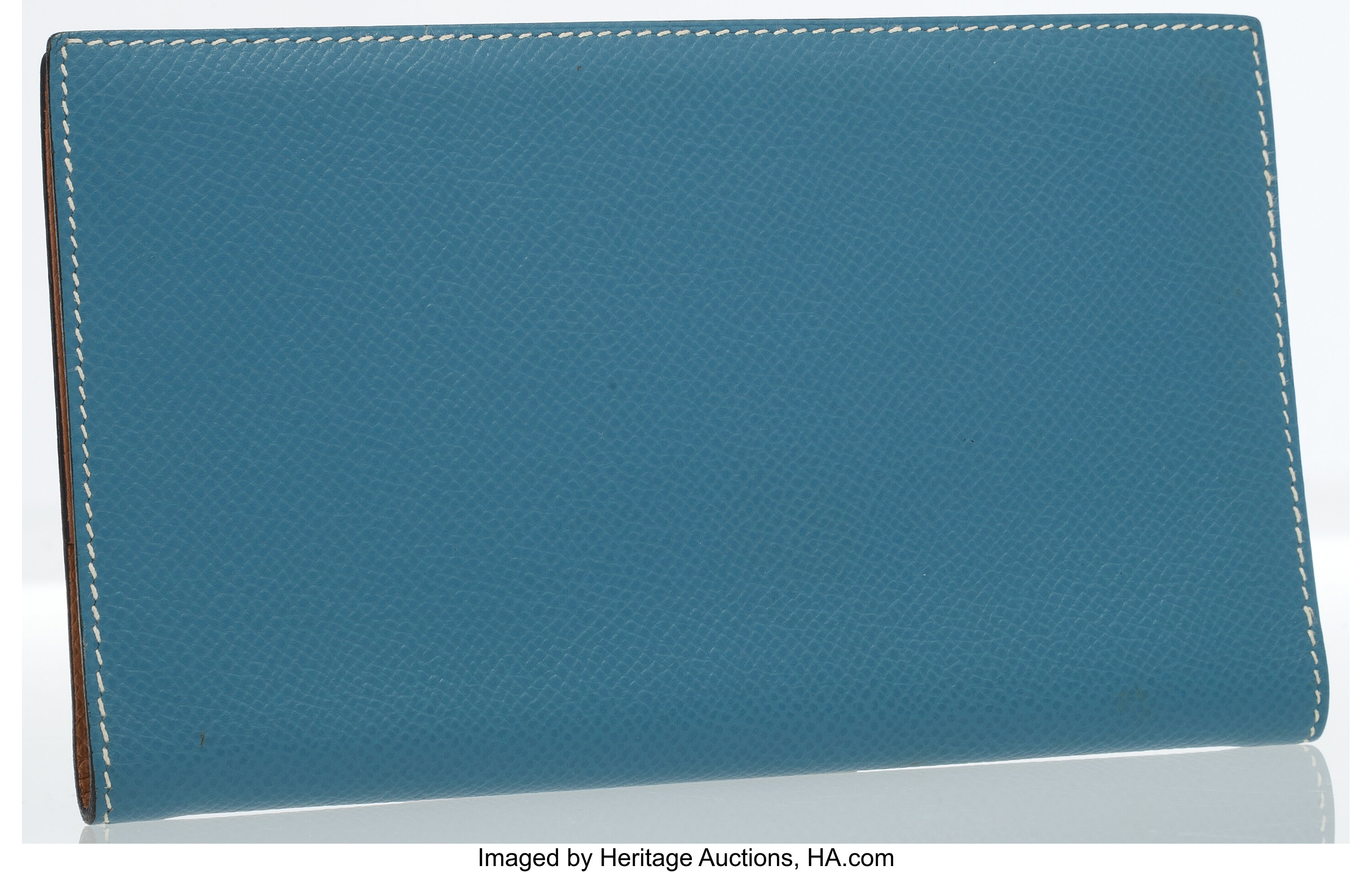 Hermes Blue Paon Epsom Leather Kelly Long Wallet with Gold, Lot #58193