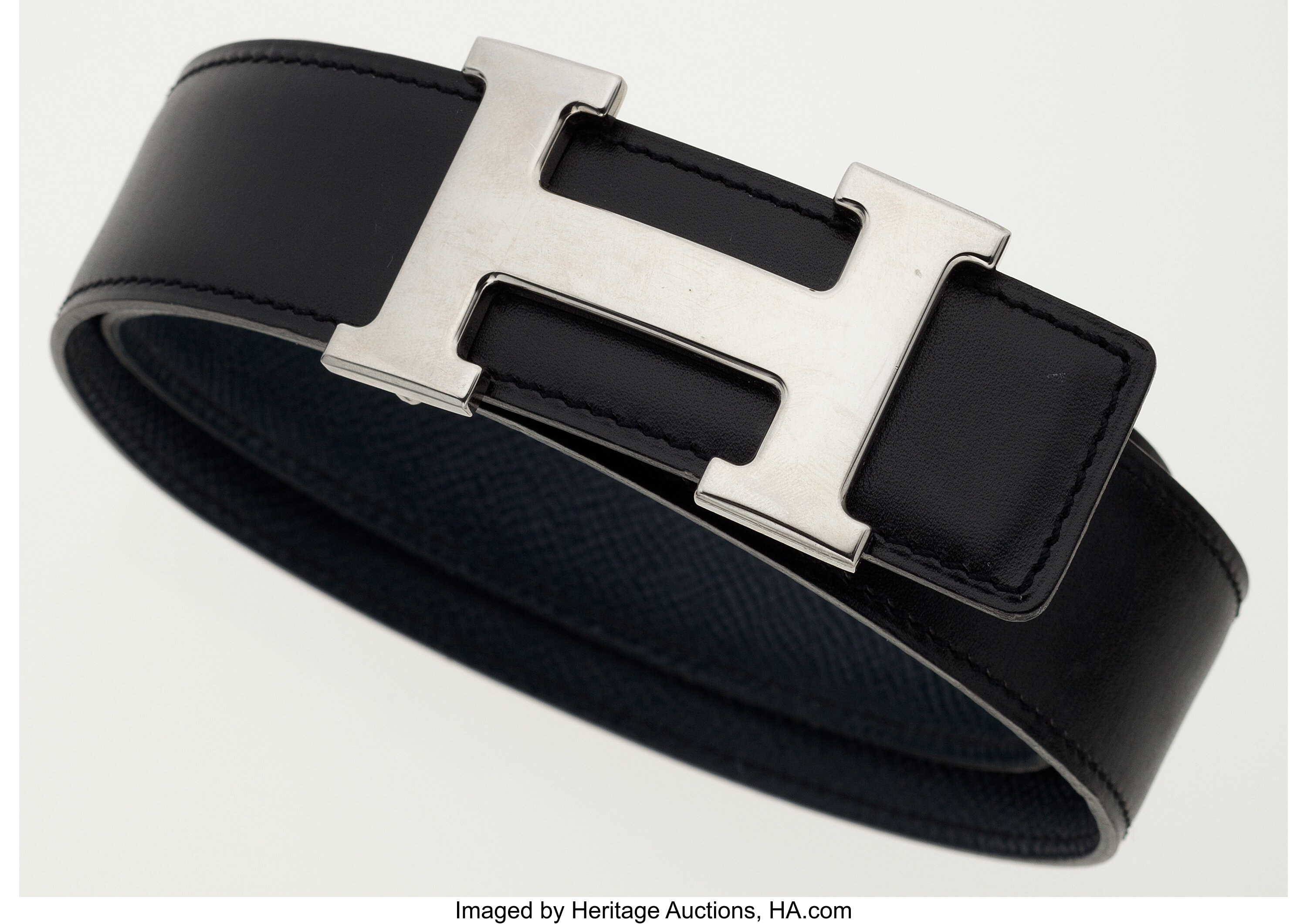 At Auction: Hermes Black Box Calf Leather Kelly Double Tour Bracelet