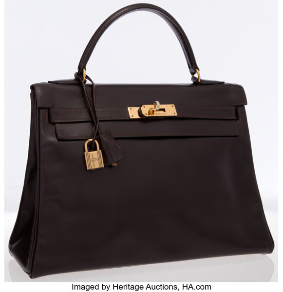 Hermes 28cm Marron Fonce Calf Box Leather Retourne Kelly Bag with