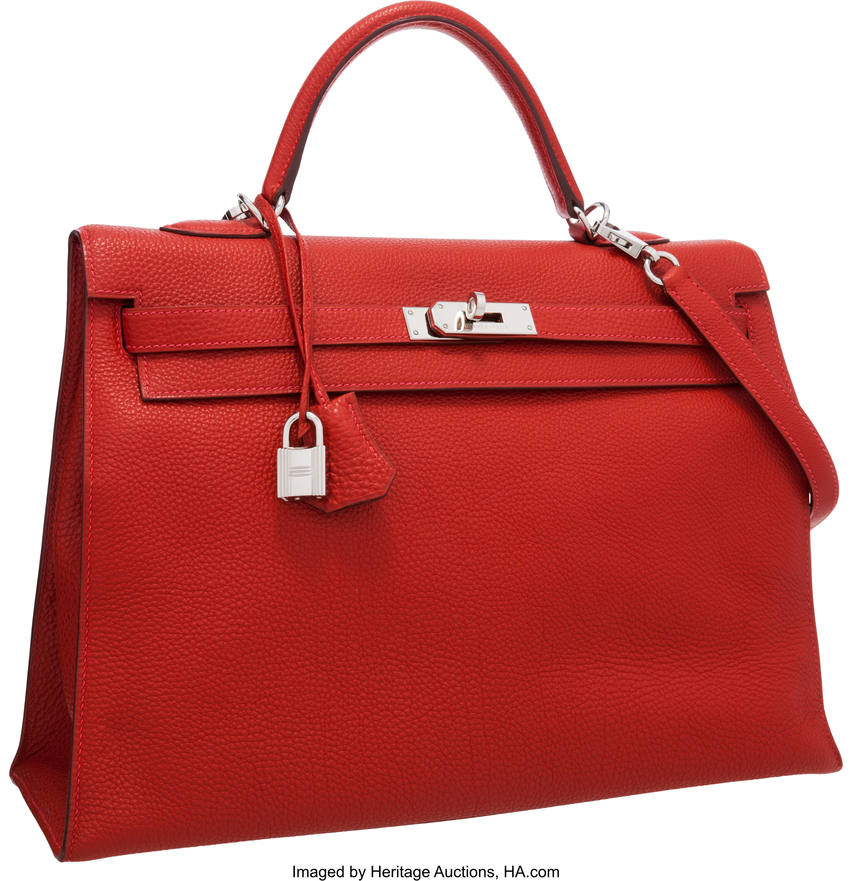 Hermes 35cm Vermillion Togo Leather Sellier Mou Kelly Bag with | Lot ...