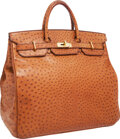 A GRIS TOURTERELLE OSTRICH HAC BIRKIN 45 WITH GOLD HARDWARE