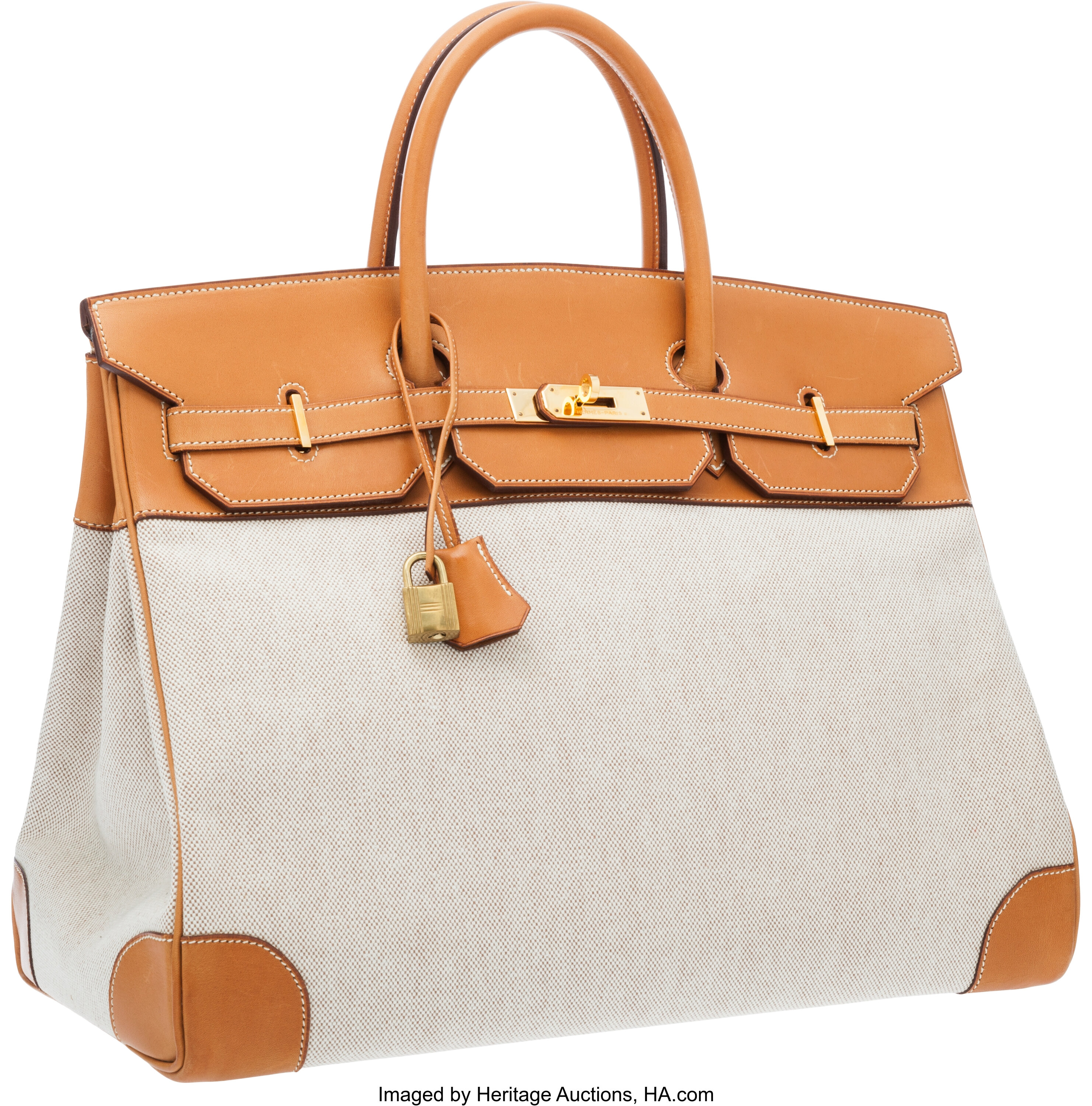 Barenia and Natural Birkin 40 cm in Toile and Barenia Leather with