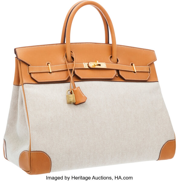 Barenia and Natural Birkin 40 cm in Toile and Barenia Leather with