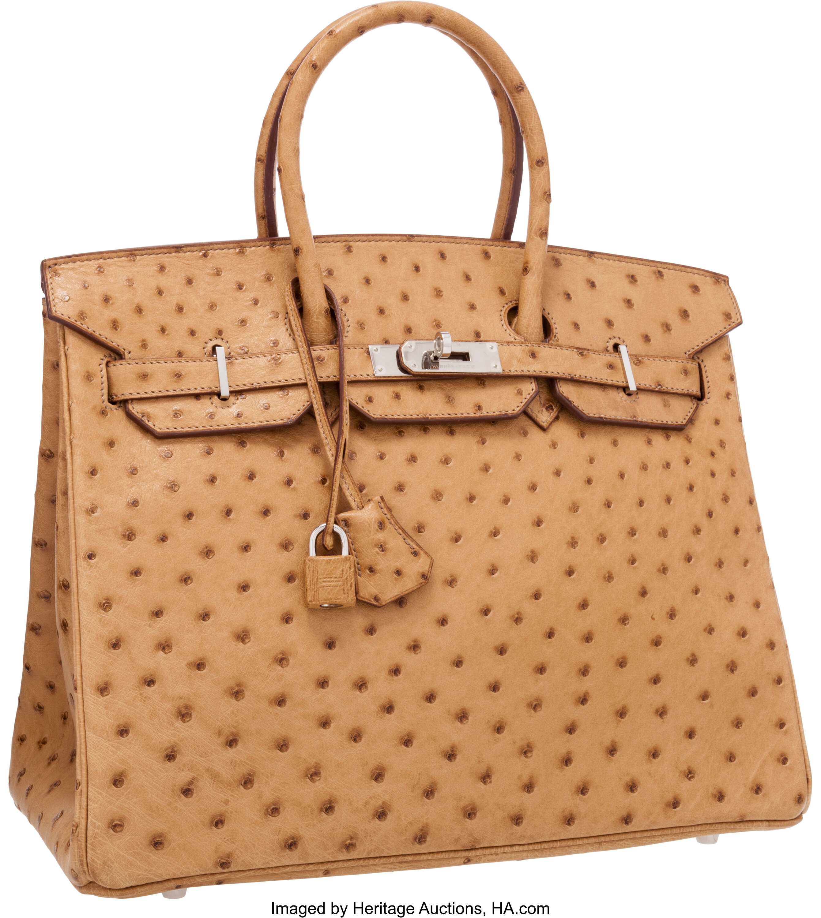 Hermes 45cm Cognac Ostrich HAC Birkin Bag with Gold Hardware. Good