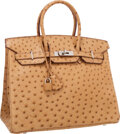 Hermes 35cm Cognac Ostrich Birkin Bag with Palladium Hardware