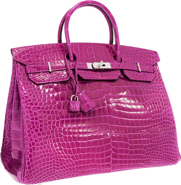 VERY SPECIAL HERMES BIRKIN BAG 40cm POROSUS CROCODILE ROSE SCHEHERAZADE