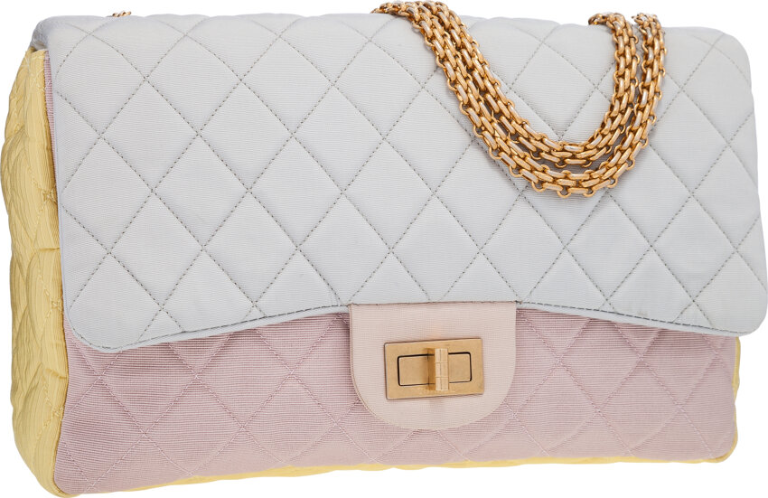 Chanel Pink, Blue & Yellow Quilted Sateen Jumbo Reissue Single Flap, Lot  #19040