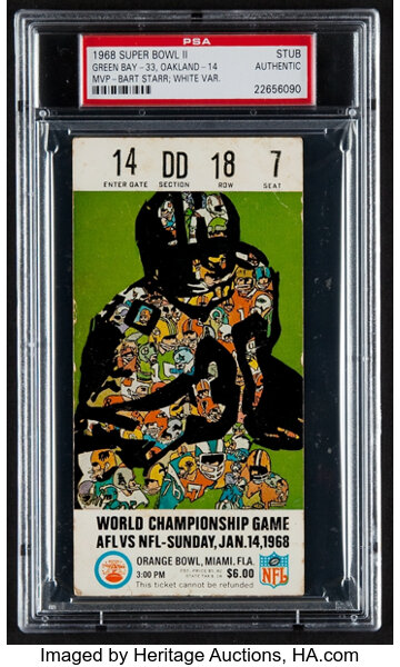 1968 Super Bowl II Ticket Stub - White Variation, PSA Authentic