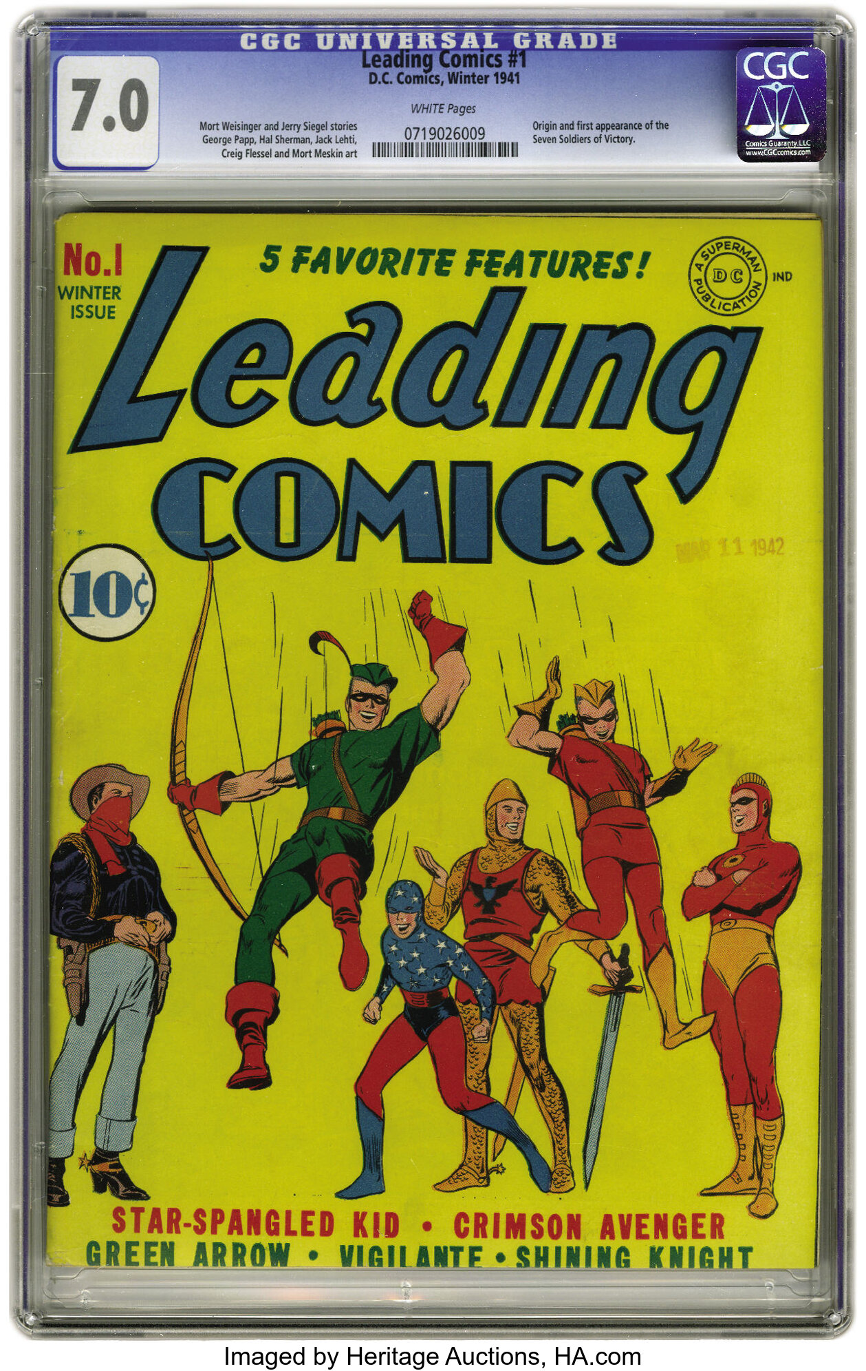 Leading Comics #1 (DC, 1941) CGC FN/VF 7.0 White pages. The Seven, Lot  #2195