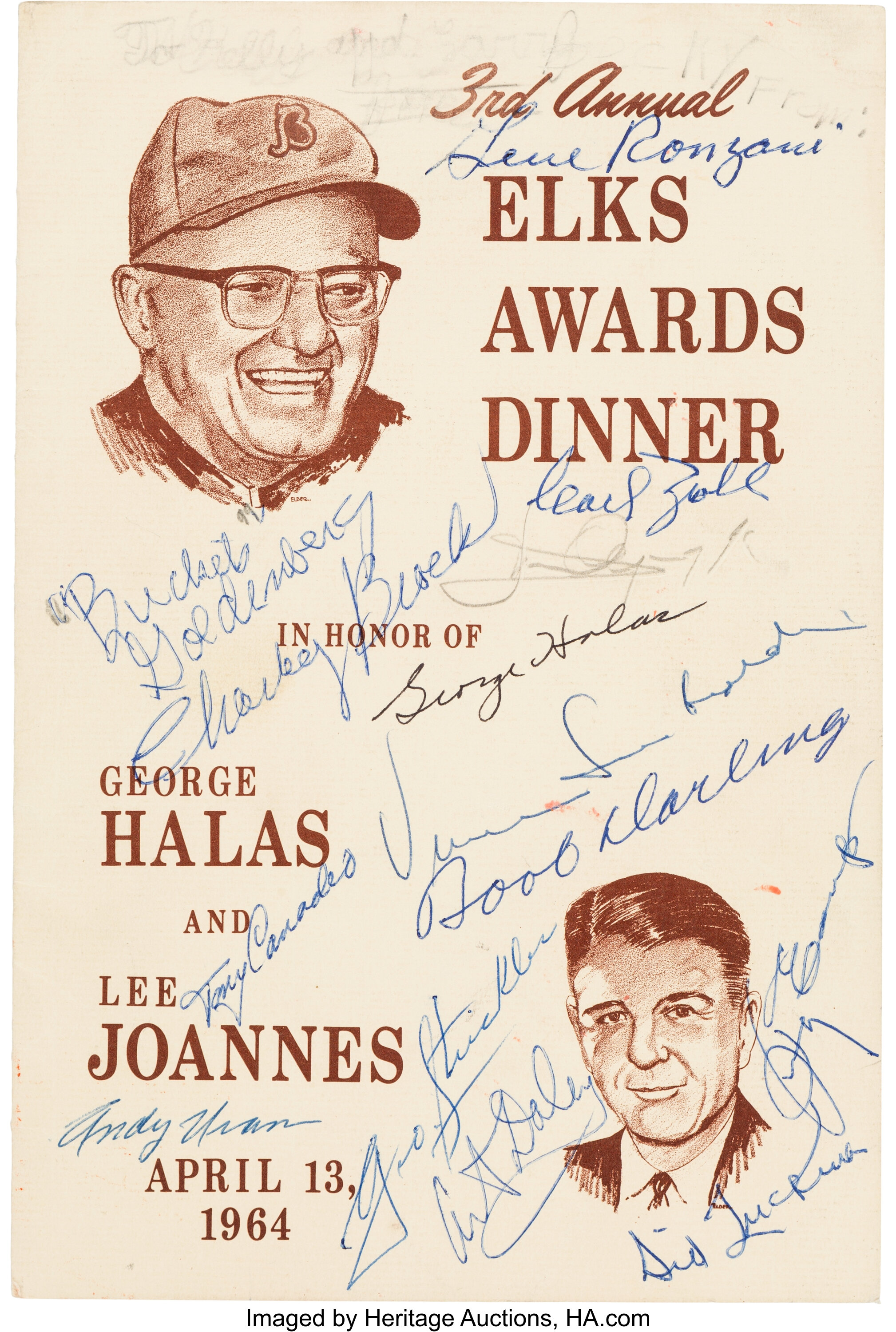 1964 Vince Lombardi, George Halas, Etc. Multi Signed Banquet, Lot #82434