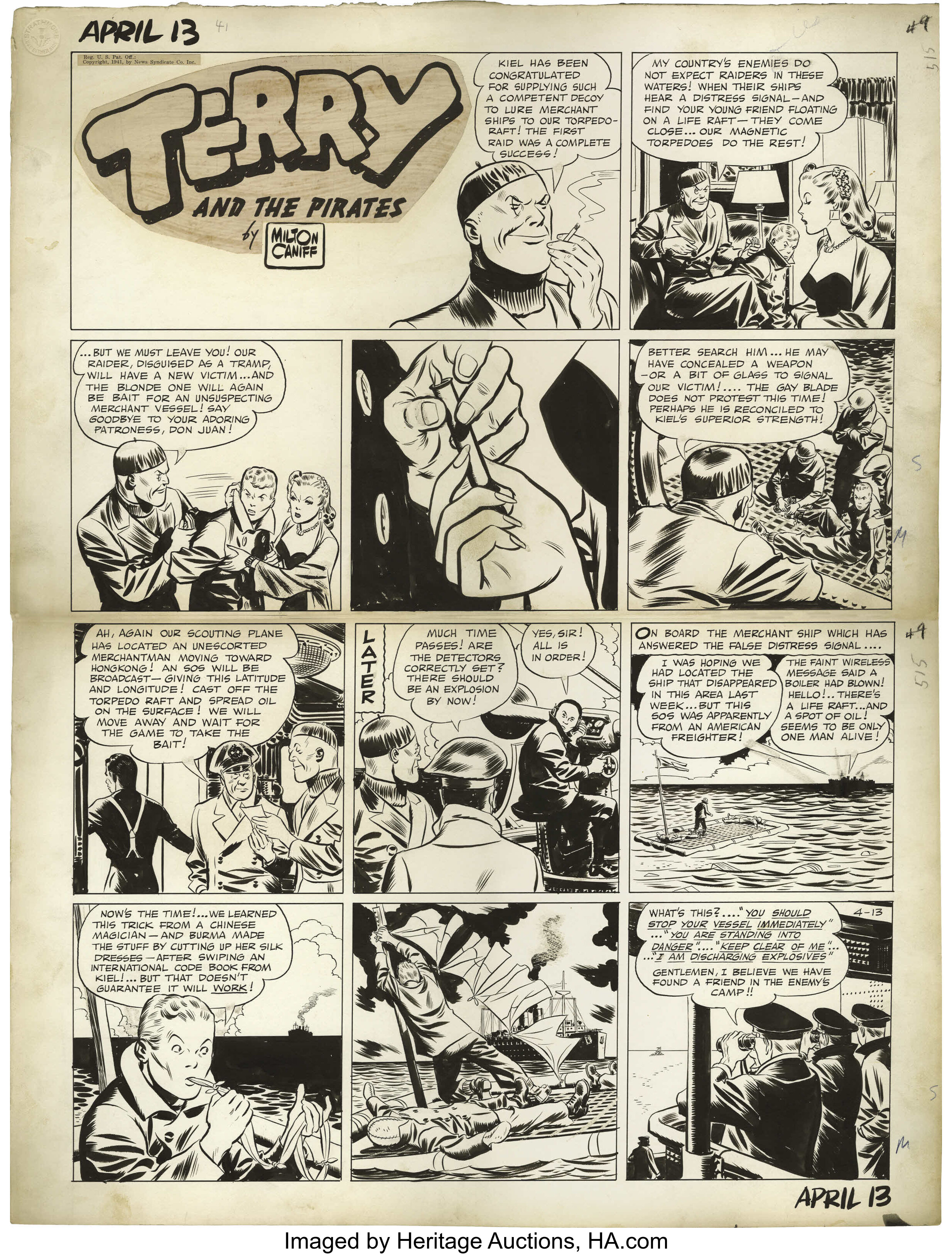 Milton Caniff Terry And The Pirates Sunday Comic Strip Original Lot 5485 Heritage Auctions