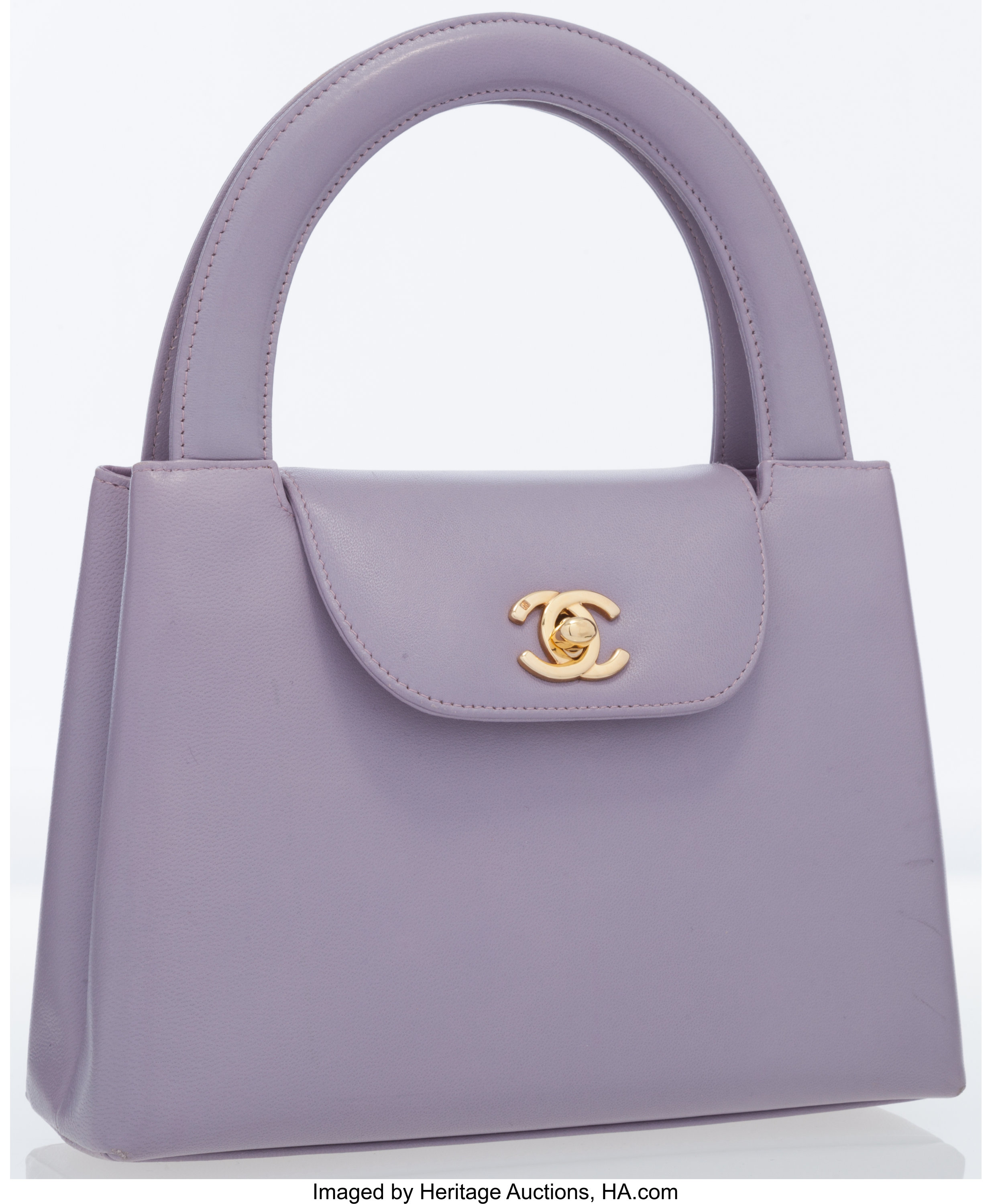 Chanel Vintage Mini Kelly Lilac Purple Suede Handbag RARE Gold CC Logo 90’s