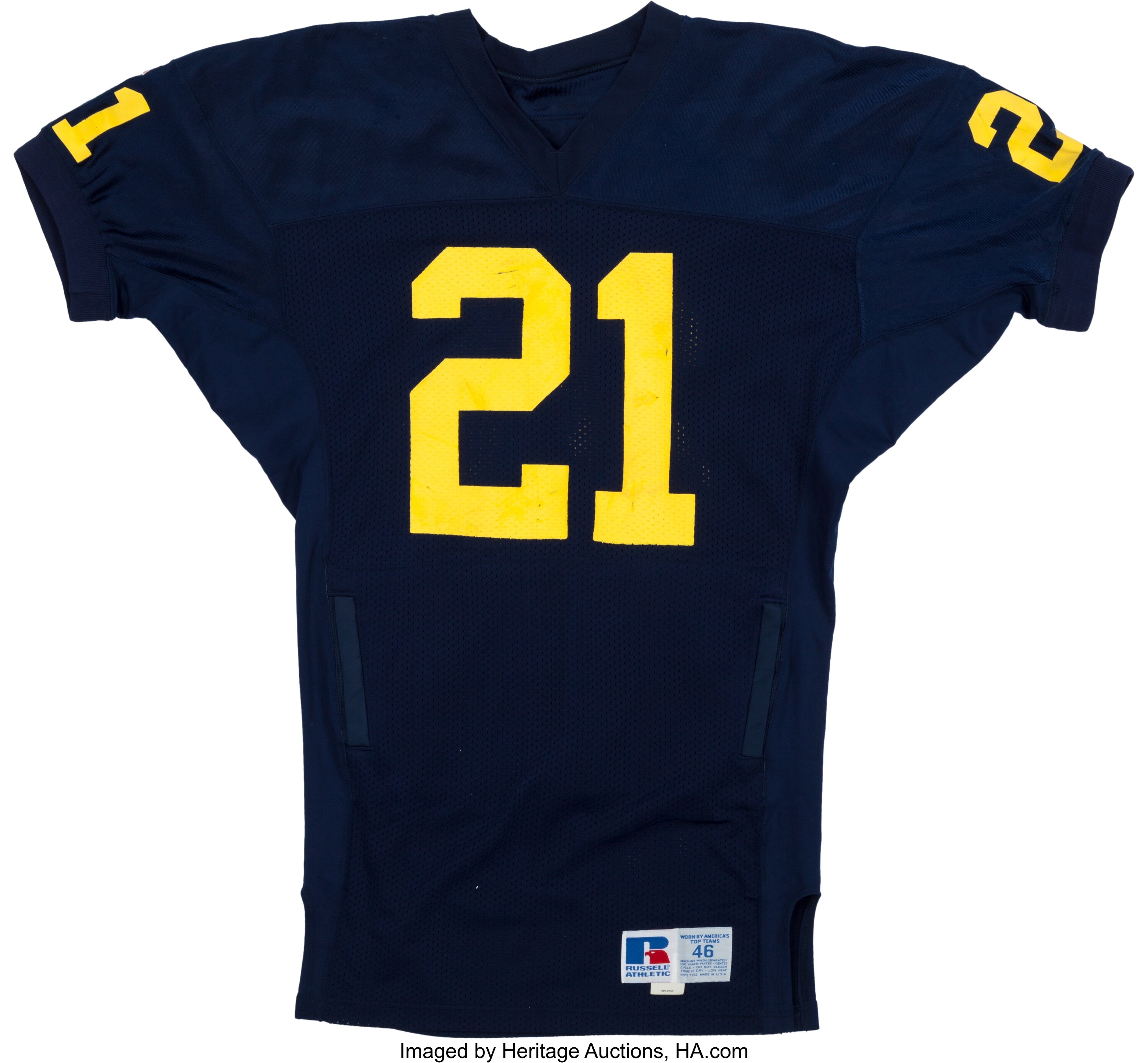 Lot Detail - Circa 1993 Ty Law Michigan Wolverines Game-Used Home Jersey  (Custom Hand Warmer Inserts)