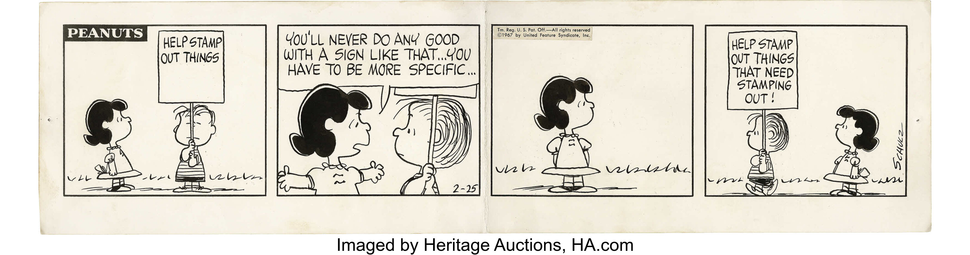 Charles Schulz - Peanuts Daily Comic Strip Original Art, dated