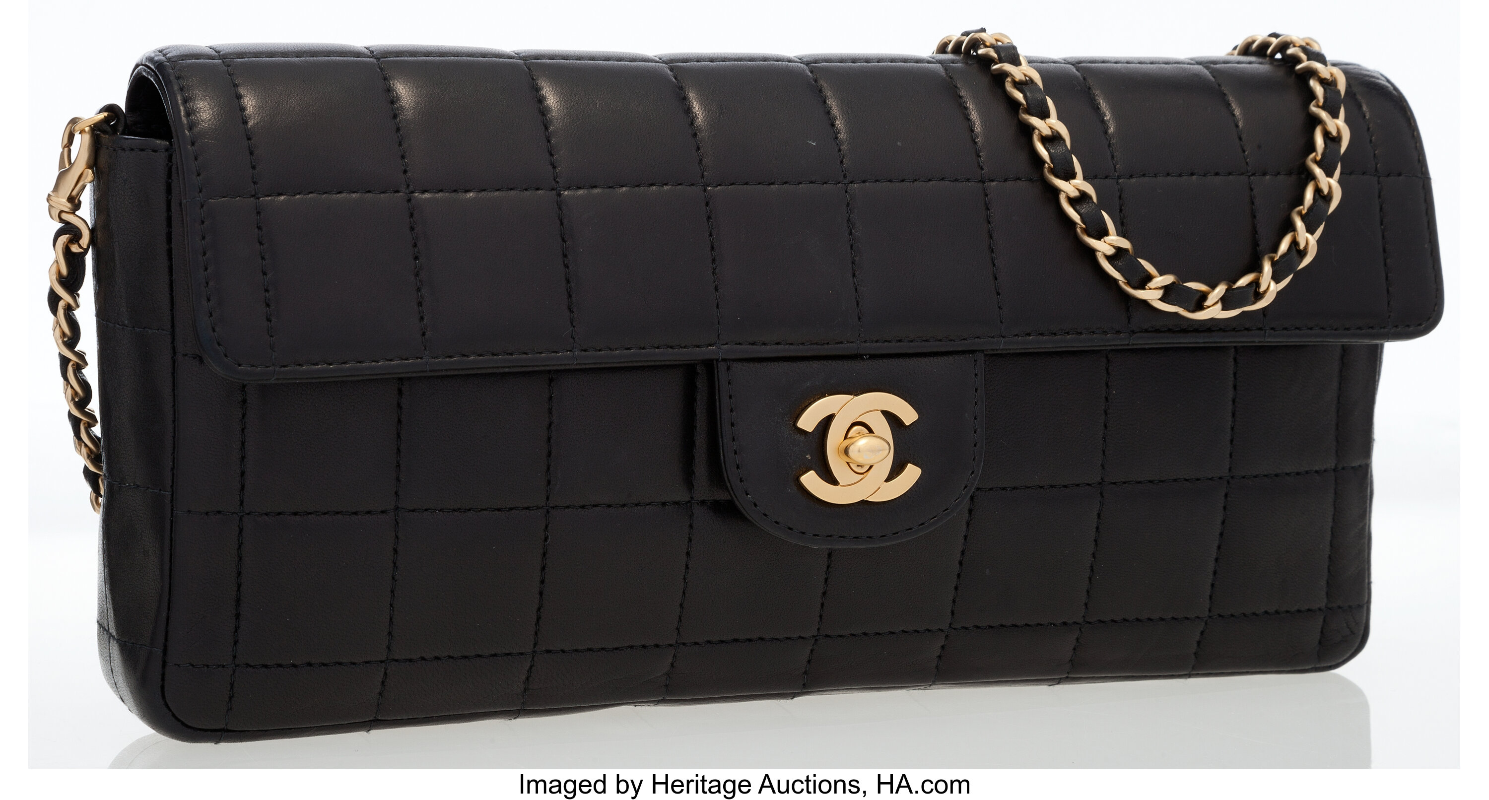 Chanel Black Square Quilted Lambskin Leather East-West Flap Bag