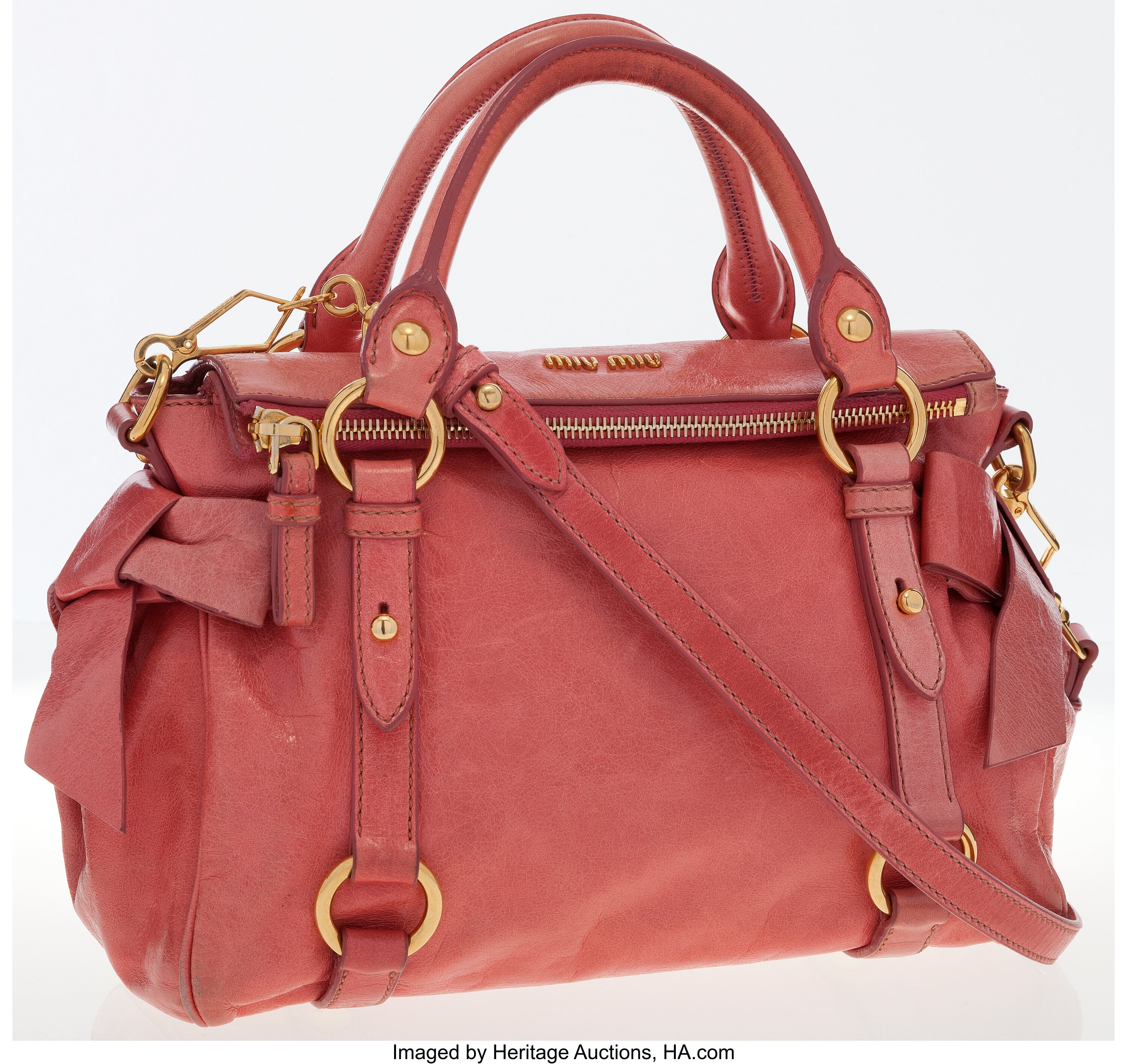 Miu Miu Rosa Pink Leather Bow Satchel Bag with Gold Hardware