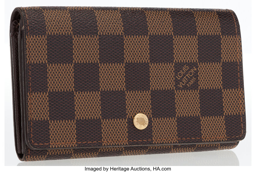 Louis Vuitton Womens Zip Around Damiere Ebene Bi Fold Wallet Brown Coated Canvas