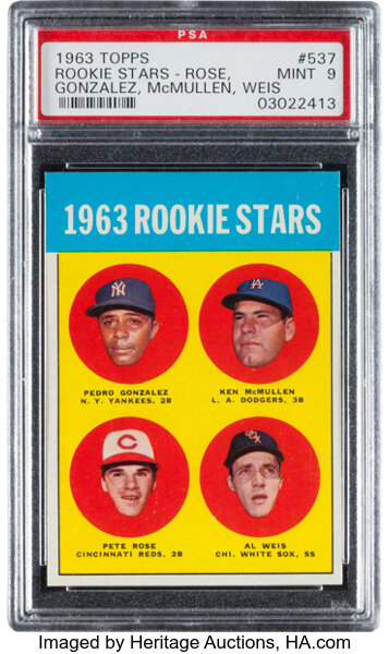 Pete Rose Signed 1963 Topps #537 Rookie Stars / Pedro Gonzalez / Ken  McMullen / Al Weis / Pete Rose RC Reprint (PSA)