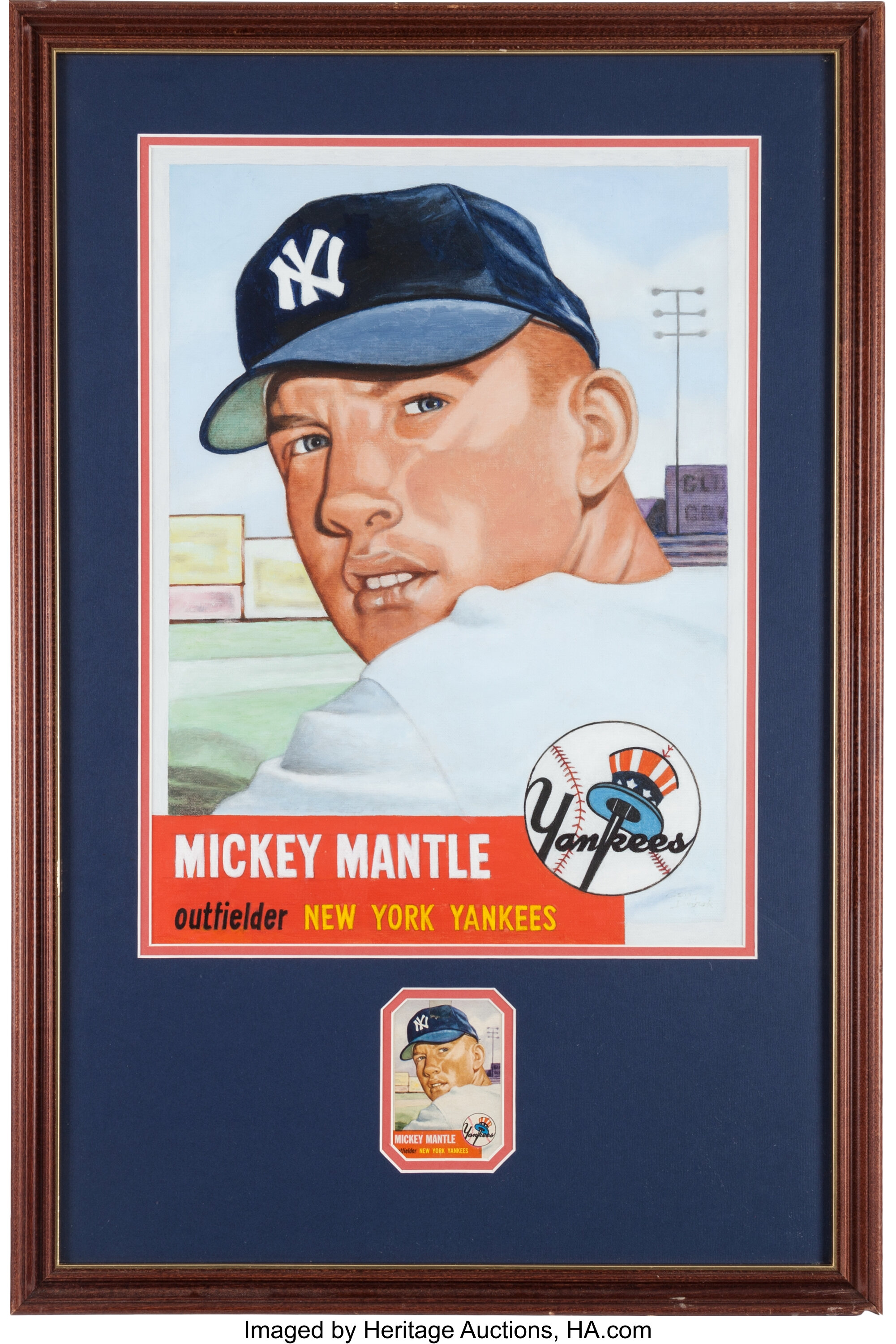 Lot Detail - Mickey Mantle Original Framed Artwork Painting By