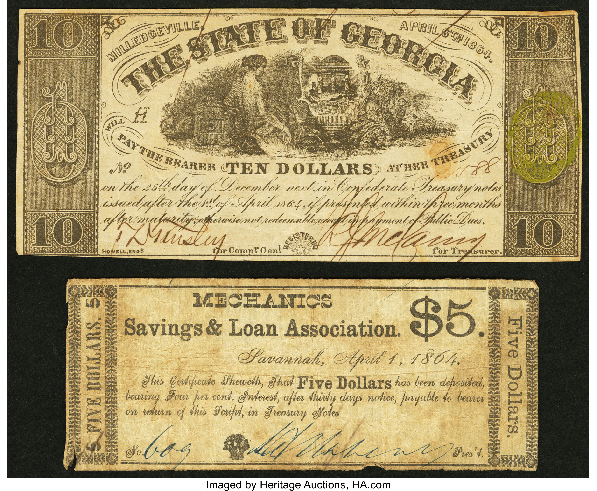 Sold at Auction: 1864 State of Georgia Five Dollar Bill