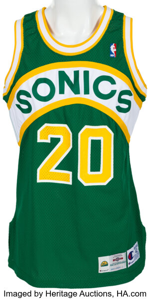 Gary Payton Signed Seattle Supersonics Green Sig Jersey (PSA COA) 2006 –