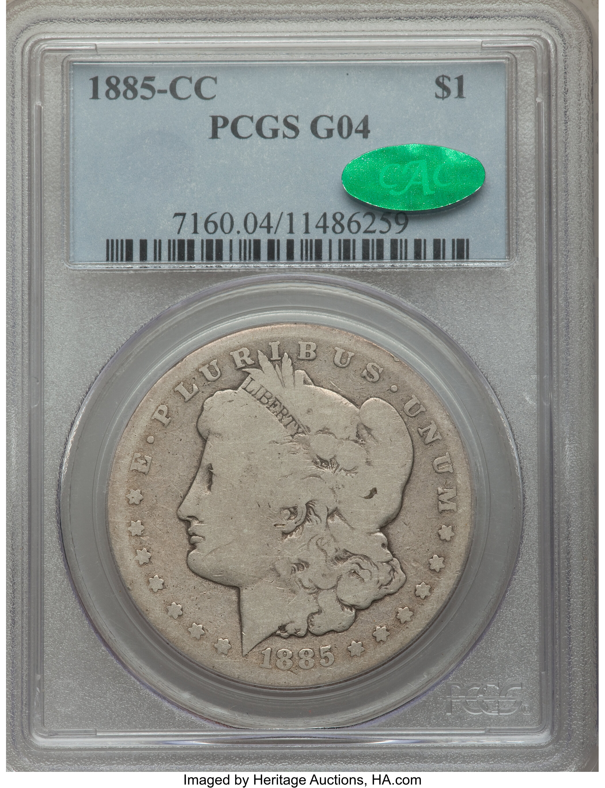 1885-CC $1 Good 4 PCGS. CAC. PCGS Population (17/19362). NGC 