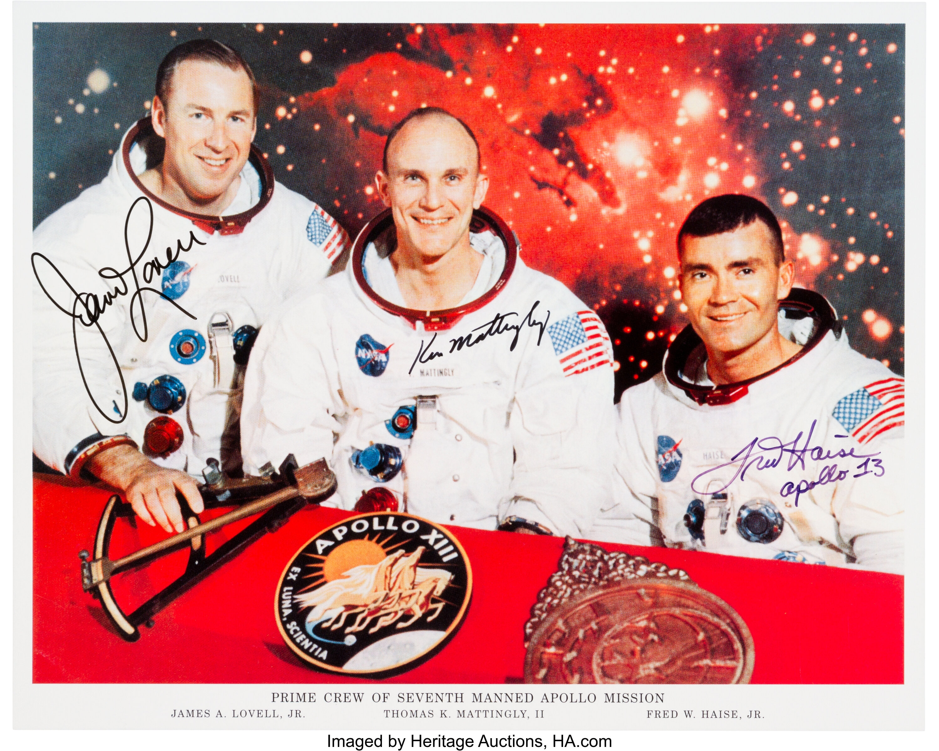 Apollo 13 Original Crew Signed White Spacesuit Color Photo