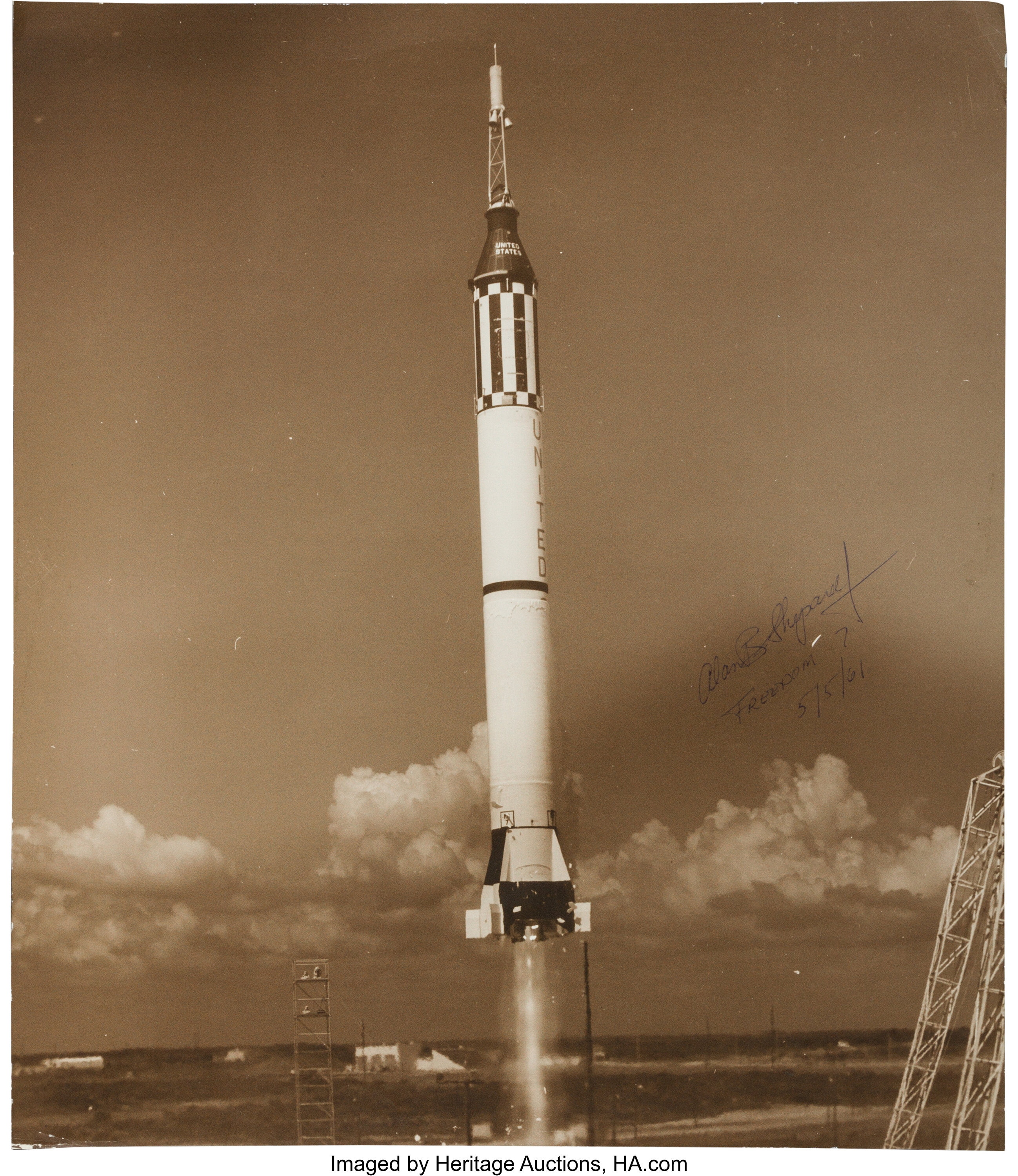 Alan Shepard Signed Large Mercury-Redstone 3 (Freedom 7) Launch ...